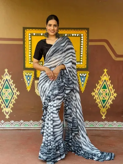 1 Min Black Georgette Designer Ruffle Stitched Readymade Saree