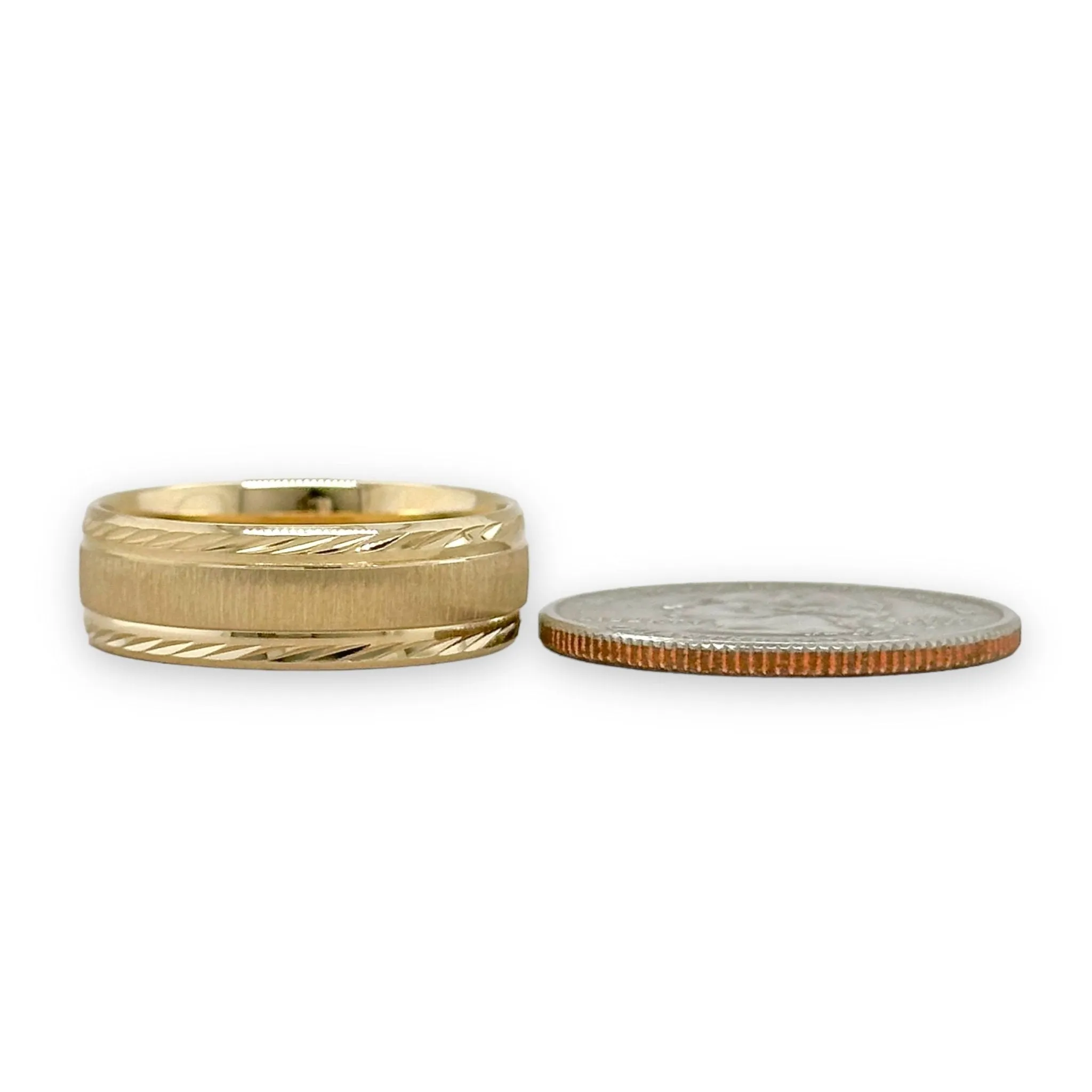 14K Y Gold Dia Cut Brushed Finish Wedding Band