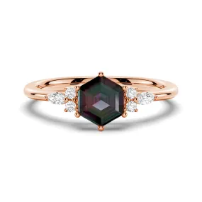 1.5 CT. Hexagon Cut Unique Alexandrite Engagement Ring With Moissanite Accents