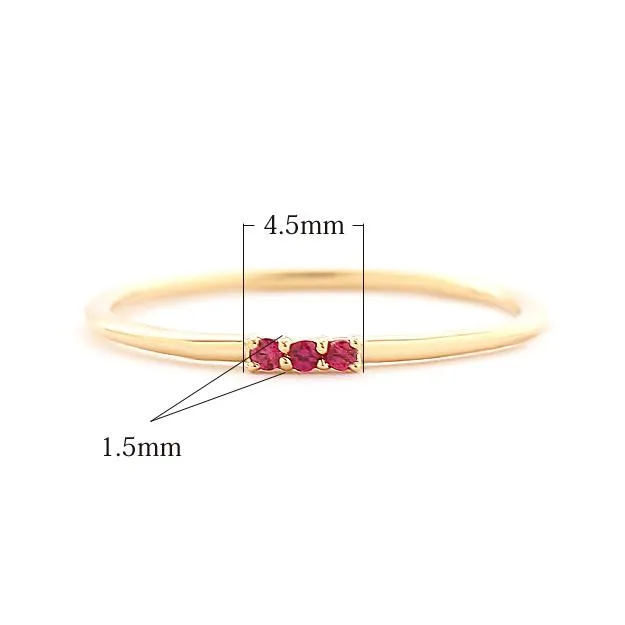 18K Light Luxury Three Stone Lab Grown Ruby Ring - LR10