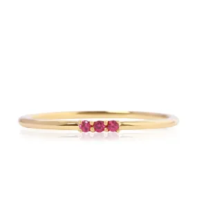 18K Light Luxury Three Stone Lab Grown Ruby Ring - LR10