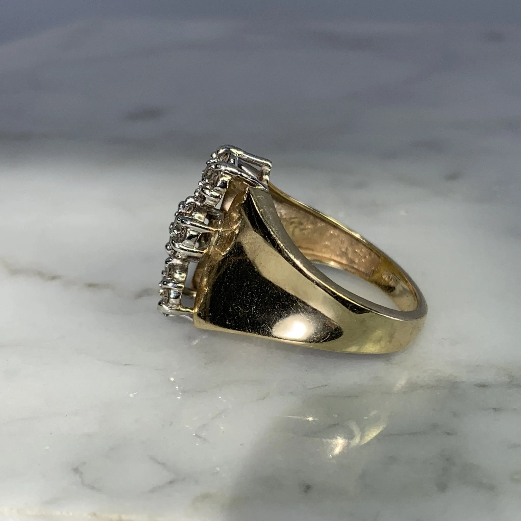 1970s Vintage Diamond Cluster Statement Ring in a 10K Yellow Gold Setting. Estate Jewelry.