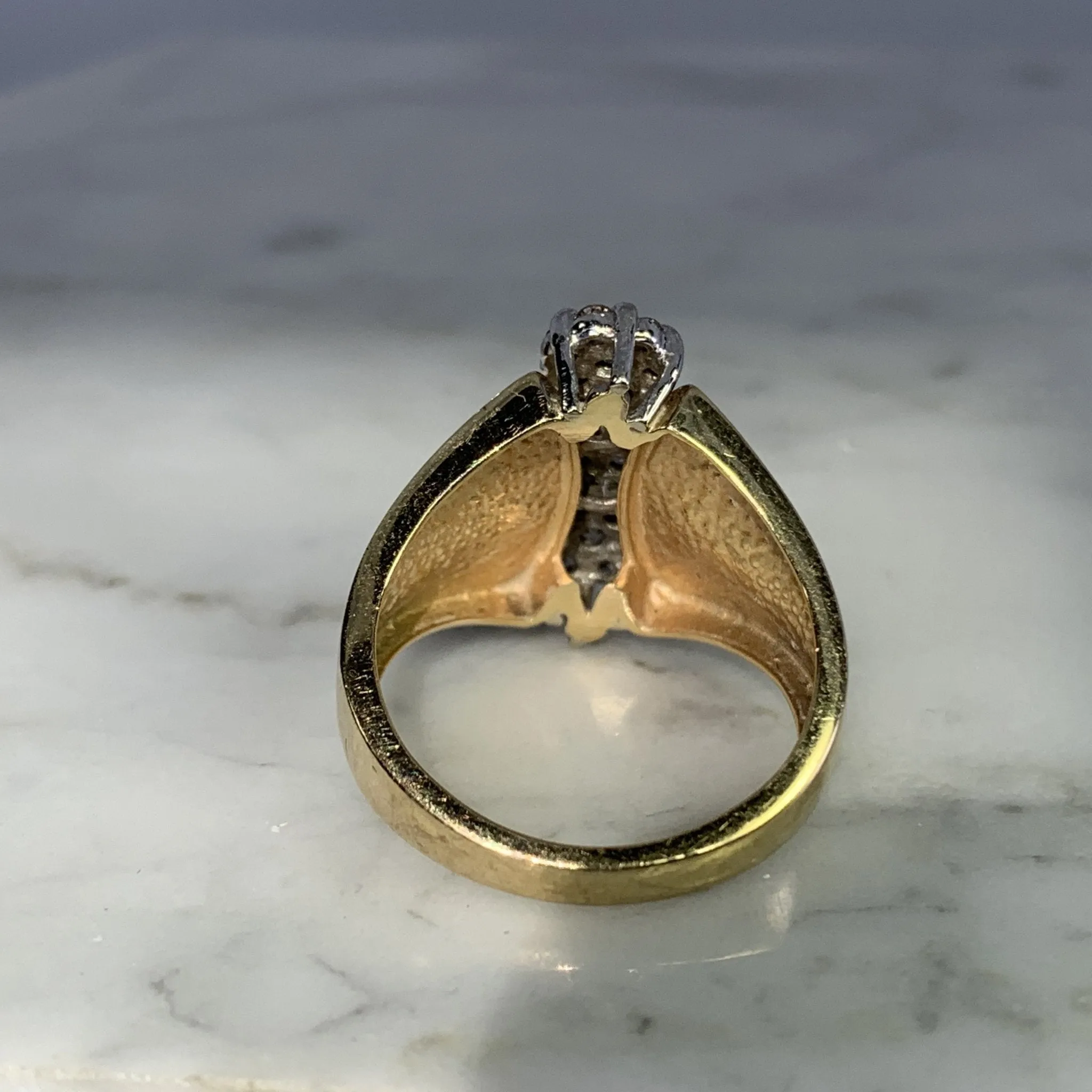 1970s Vintage Diamond Cluster Statement Ring in a 10K Yellow Gold Setting. Estate Jewelry.