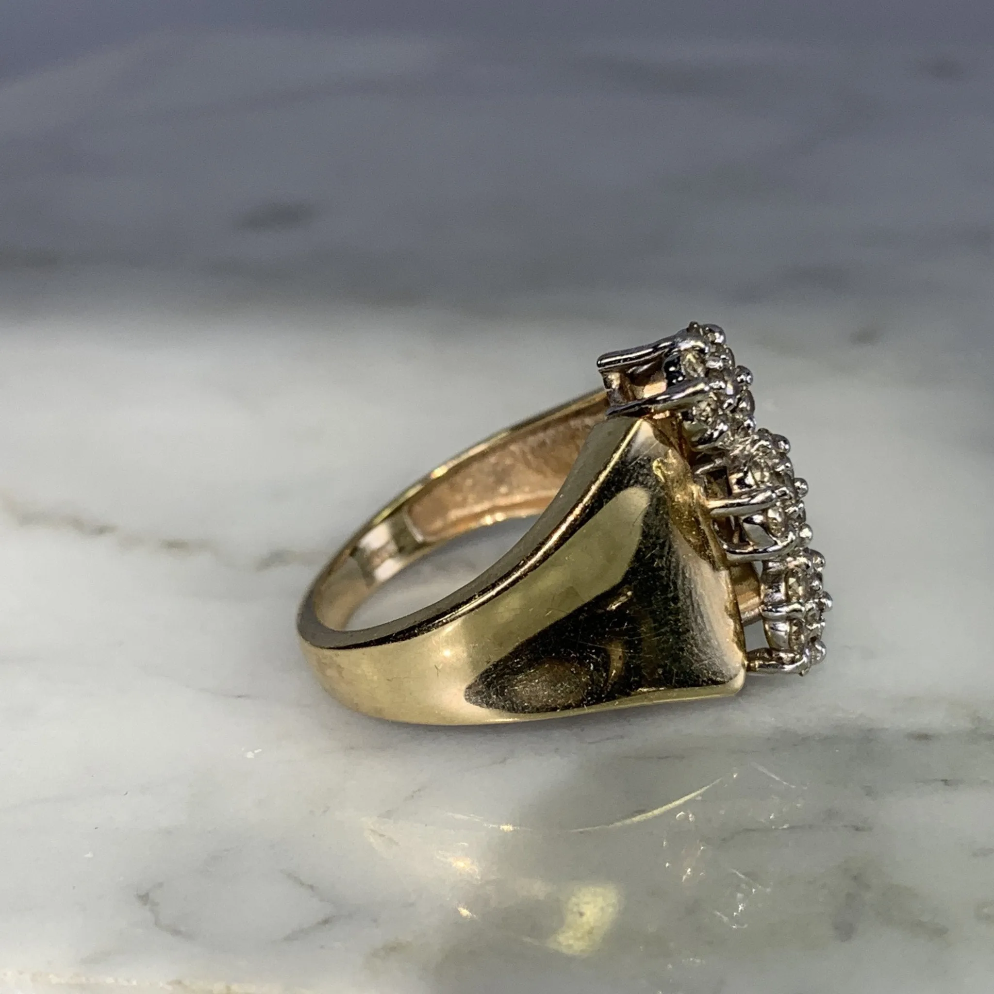 1970s Vintage Diamond Cluster Statement Ring in a 10K Yellow Gold Setting. Estate Jewelry.