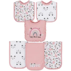 6-Piece Baby Girls Bear Terry Bibs & Burp Cloths Set