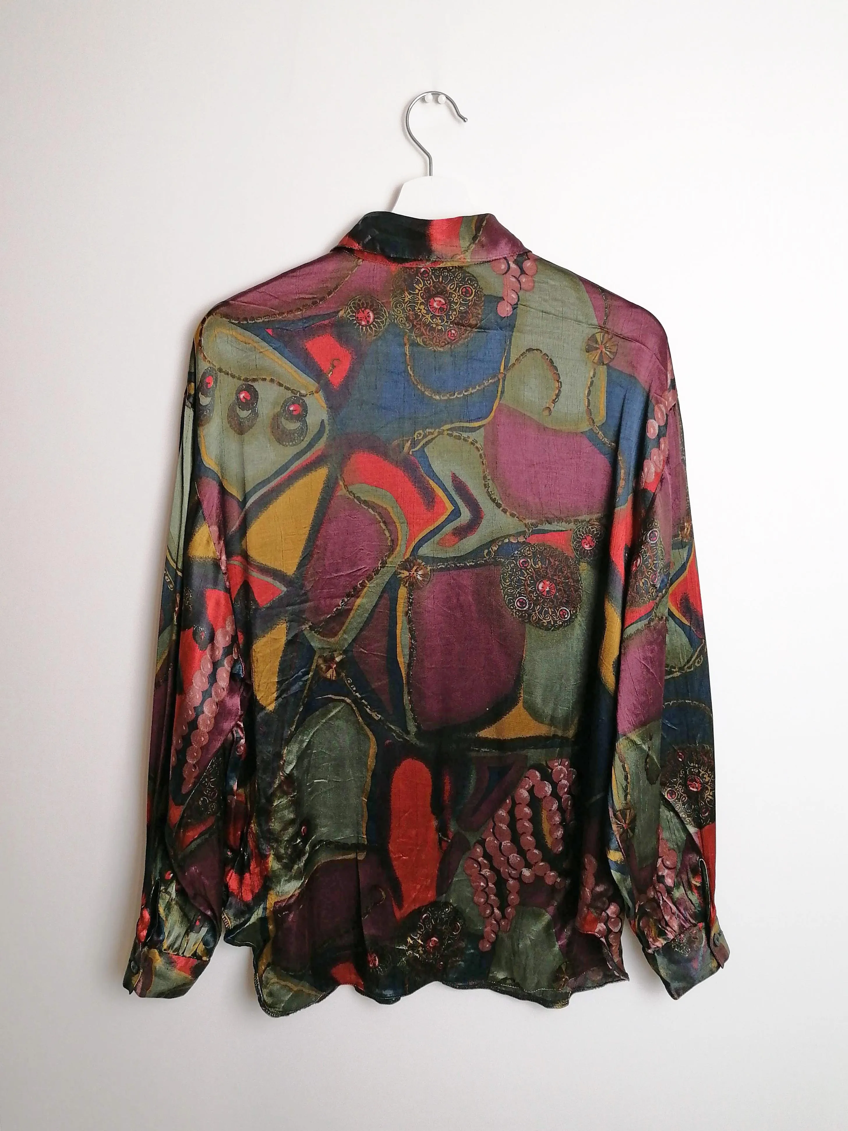 80's Silky Retro Pattern Blouse - size M / 38 / GB 12