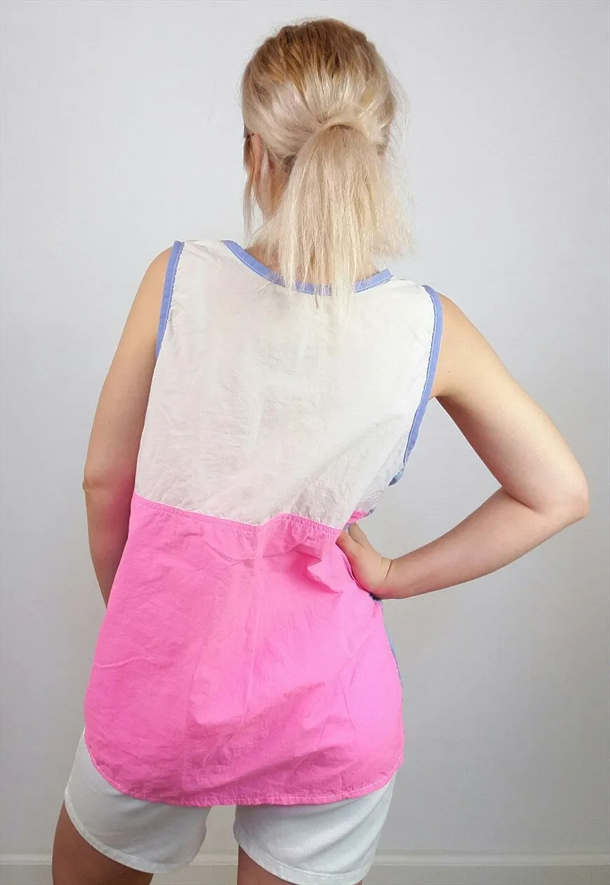 80's Vest Top Pink and White