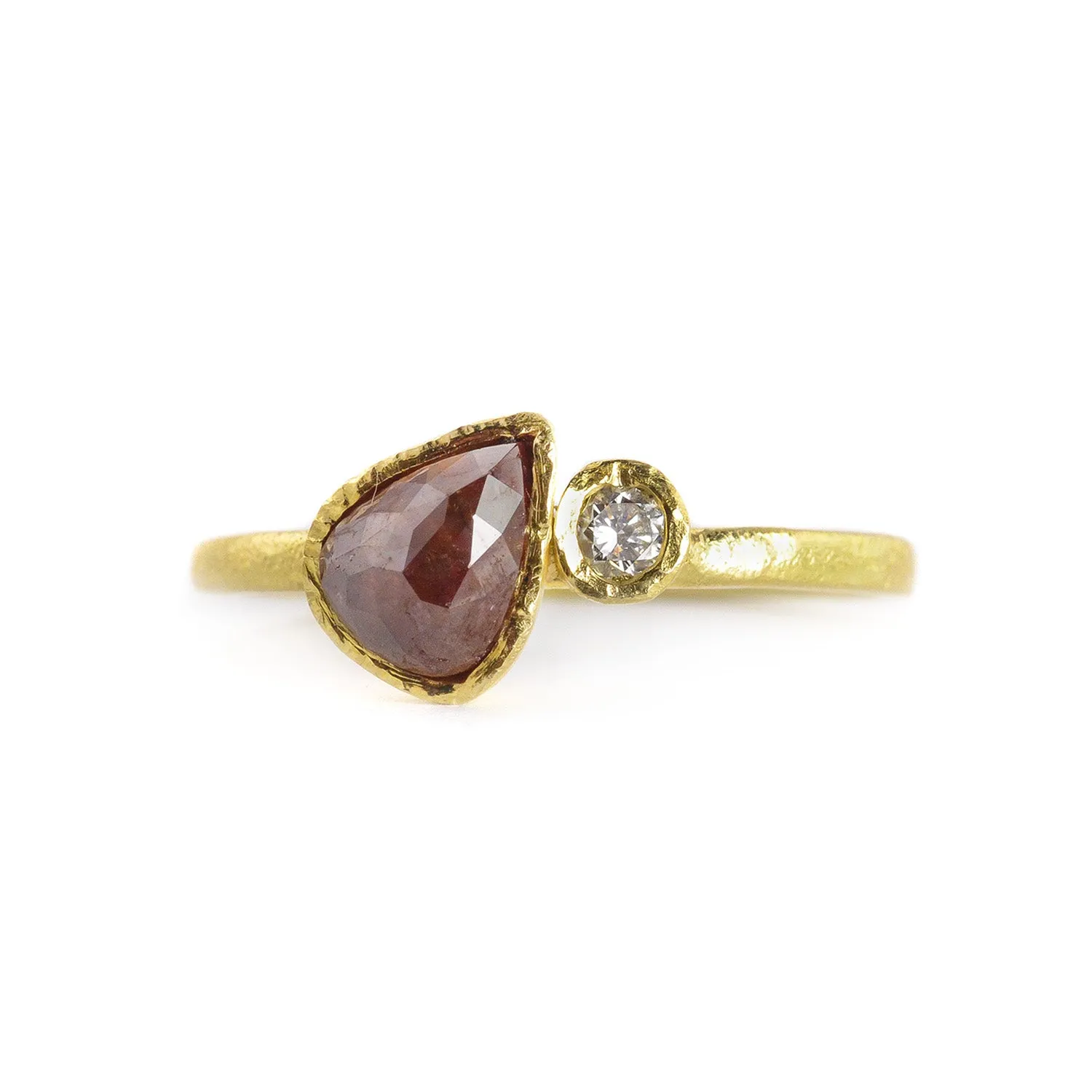 .89 Red Pear Shaped Rose Cut Diamond Ring by Kate Maller