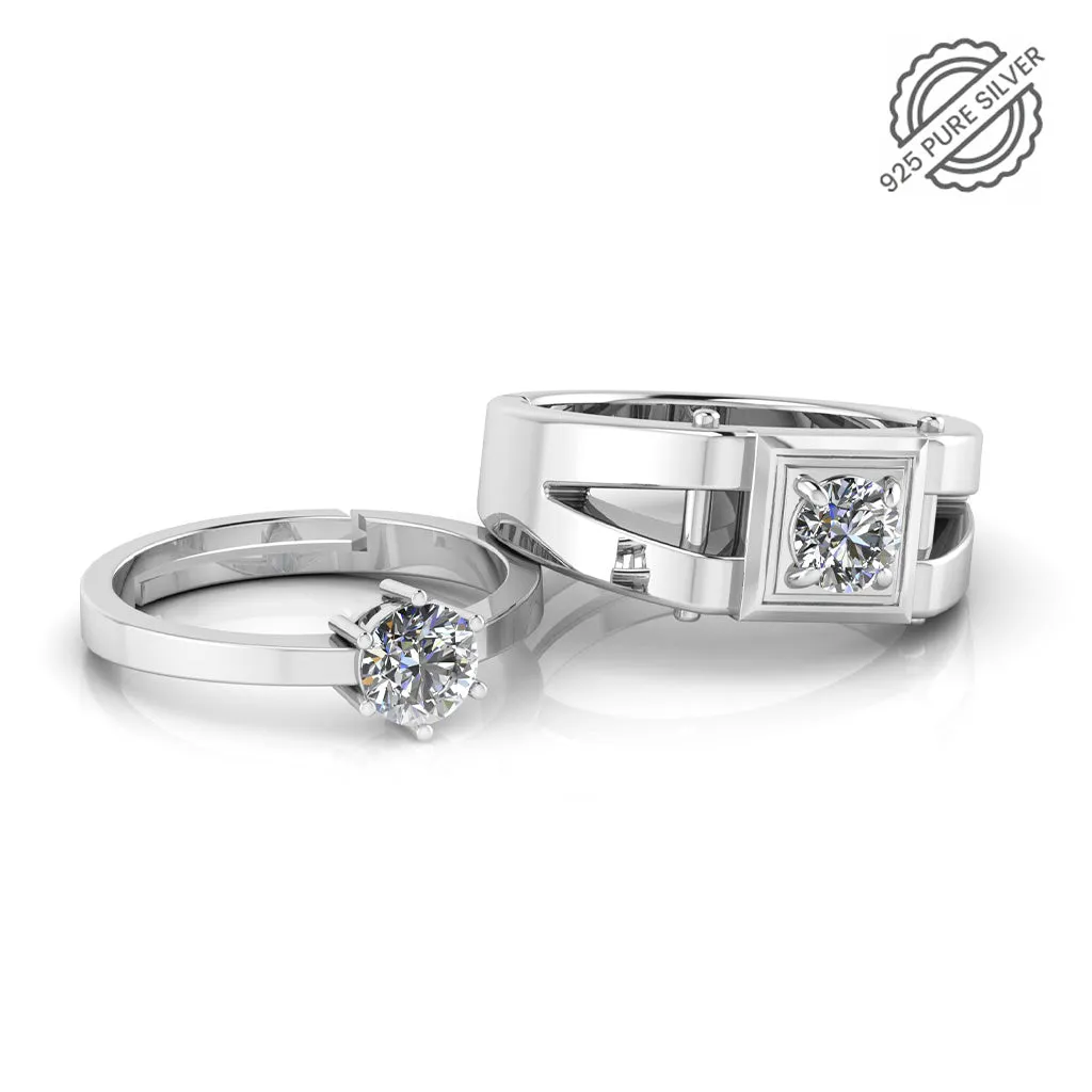 925 Pure Sterling Silver Solitaire and Stardom Mens Couple's Ring