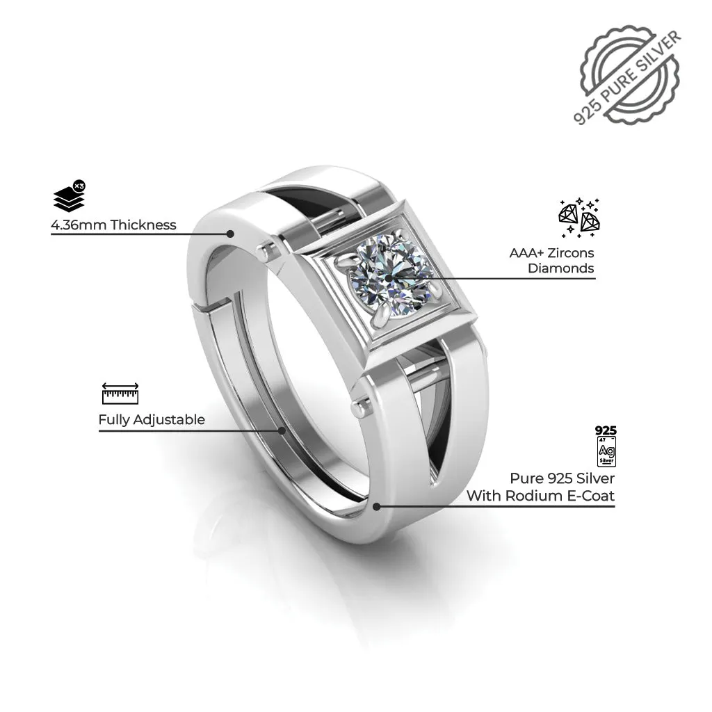 925 Pure Sterling Silver Solitaire and Stardom Mens Couple's Ring