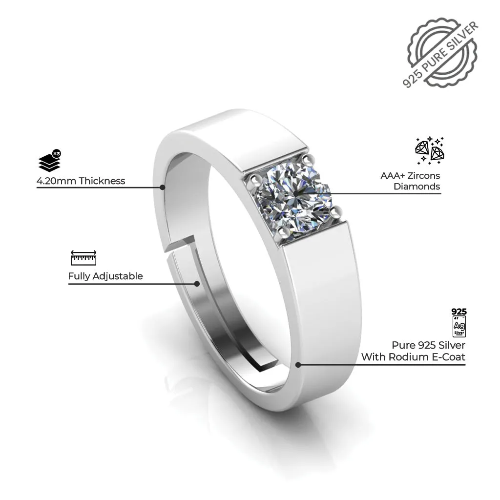 925 Sterling Silver Solitaire  Wave V Ladies Special Couple's Ring