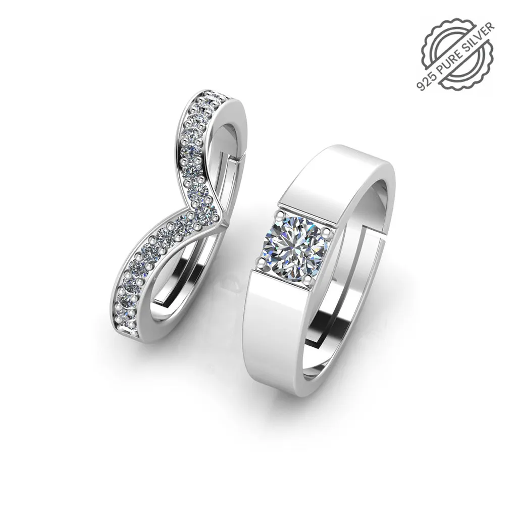 925 Sterling Silver Solitaire  Wave V Ladies Special Couple's Ring