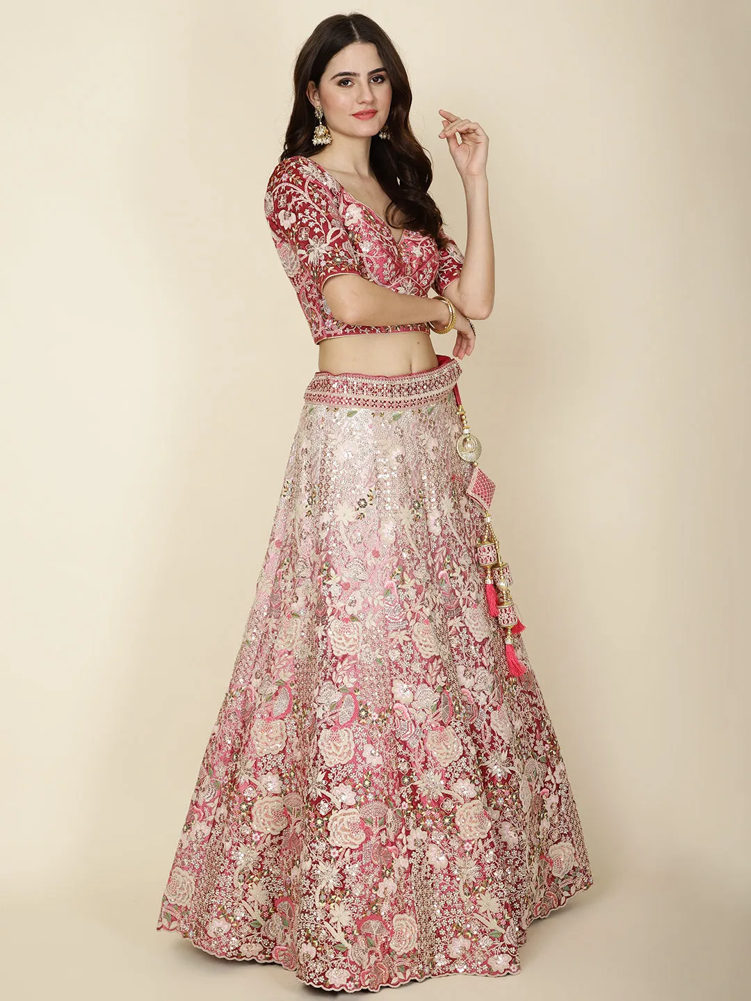 All Over Embroidery Velvet Choli With Lehenga & Dupatta