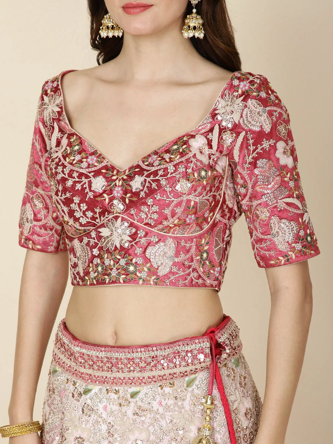 All Over Embroidery Velvet Choli With Lehenga & Dupatta