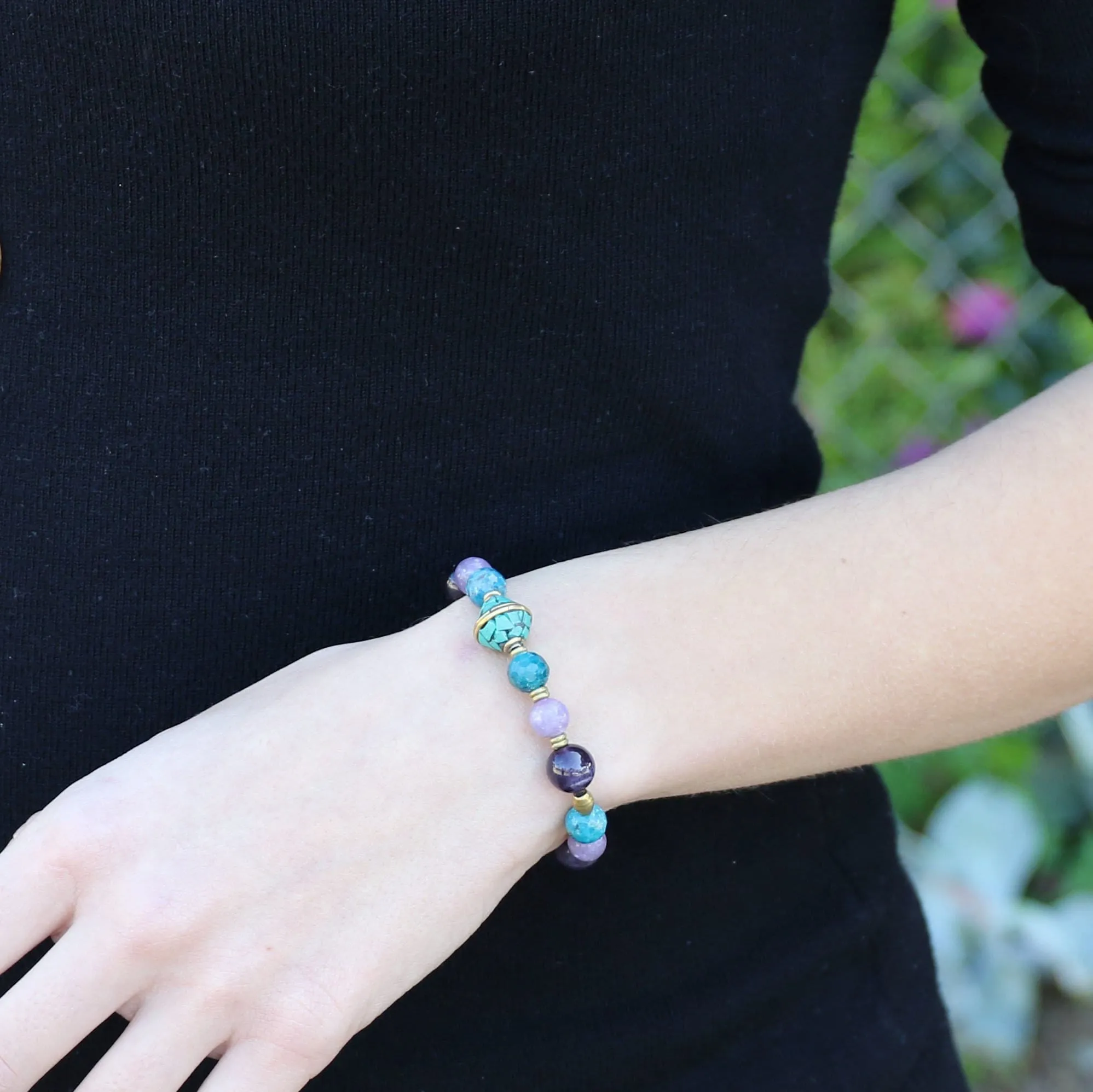 Amethyst and Apatite Turquoise Bead Bracelet