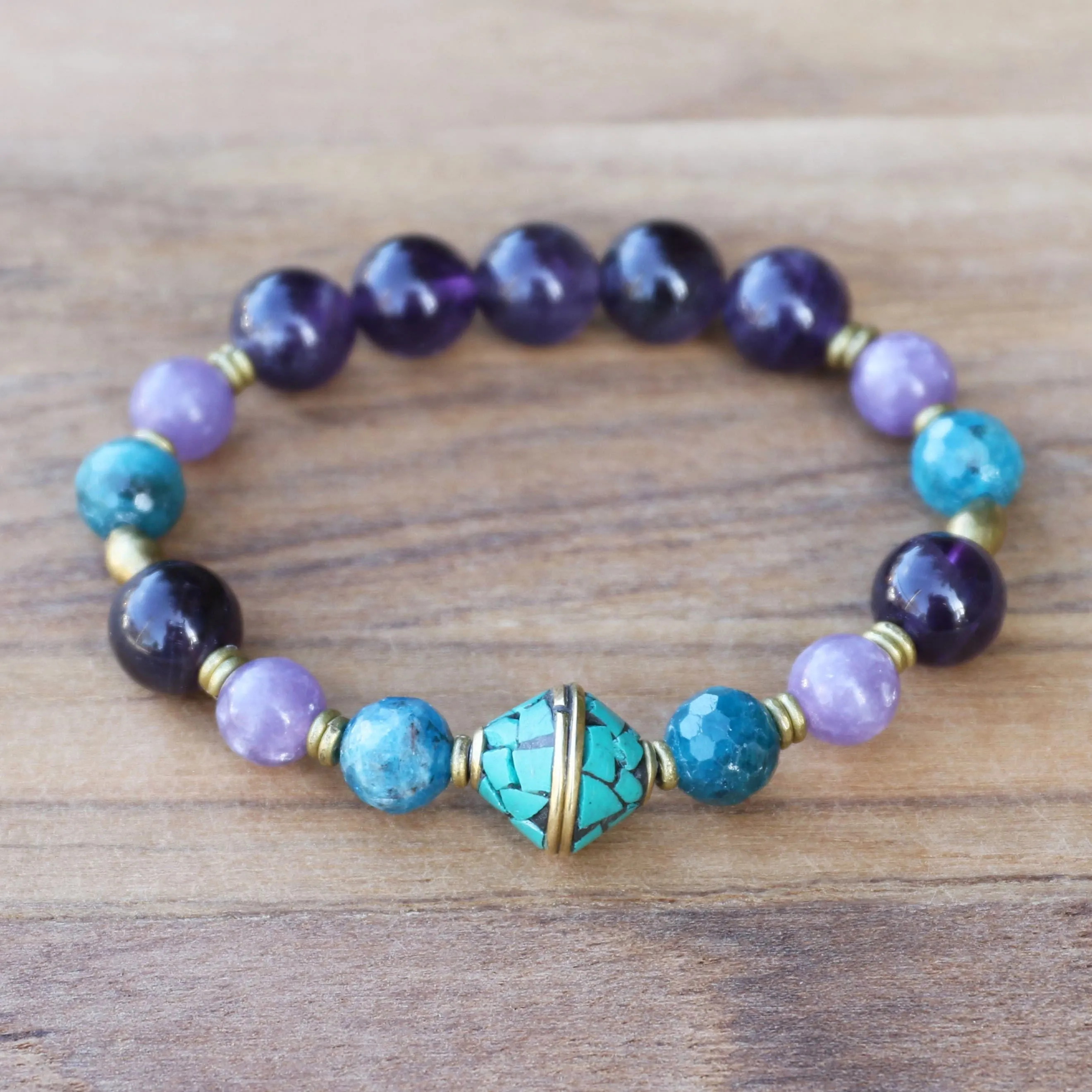 Amethyst and Apatite Turquoise Bead Bracelet