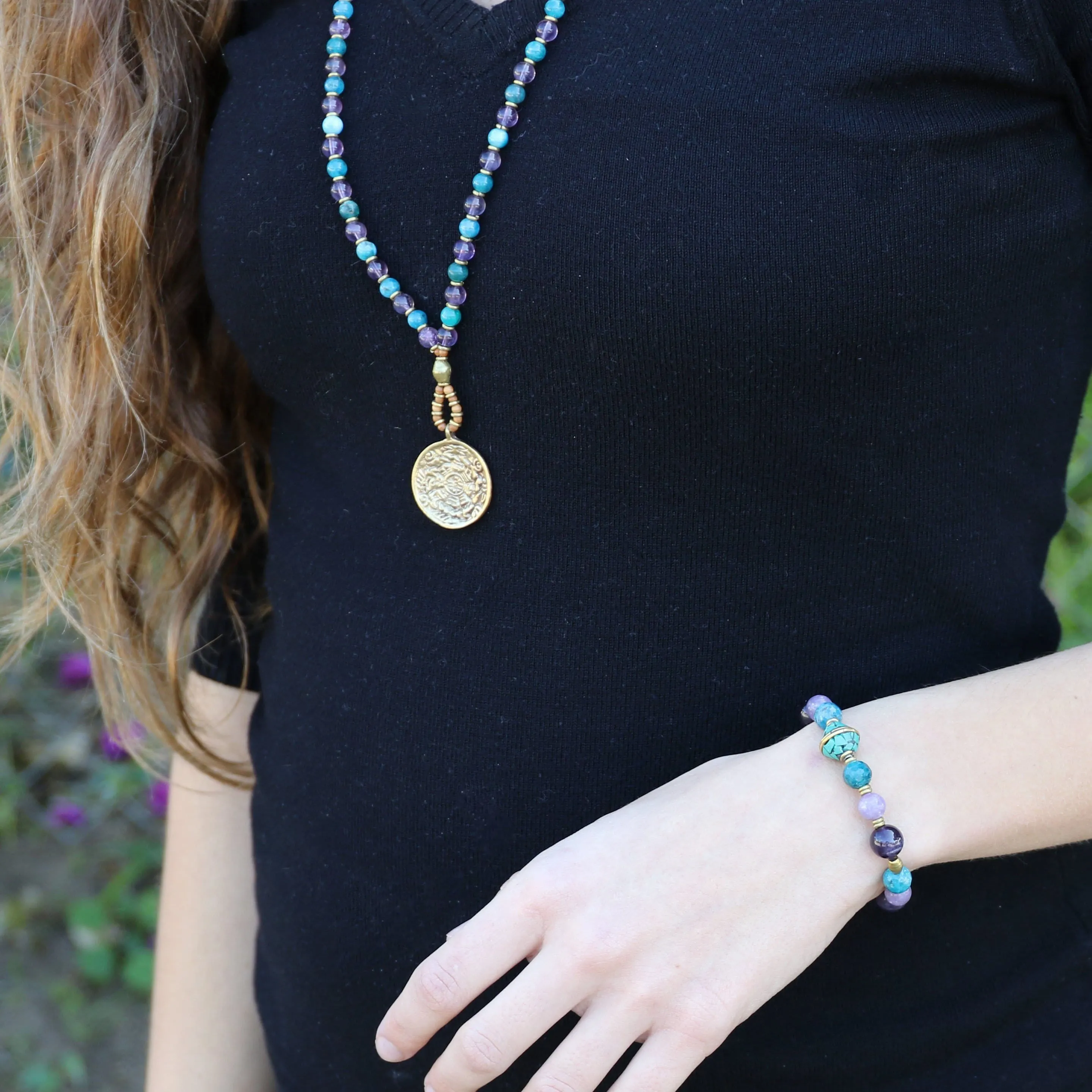 Amethyst and Apatite Turquoise Bead Bracelet