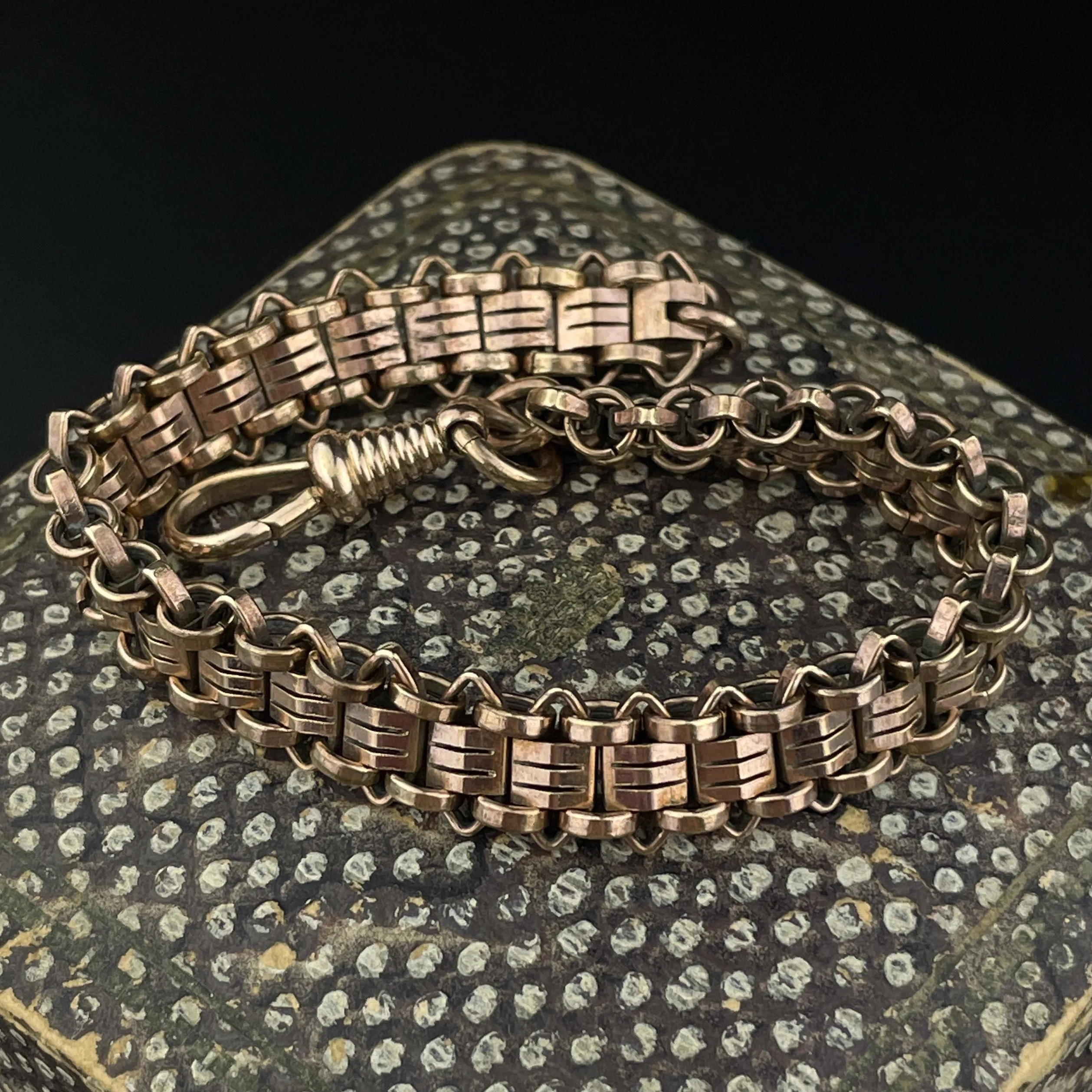 Antique Edwardian Rolled Gold Fancy Link Watch Chain Bracelet