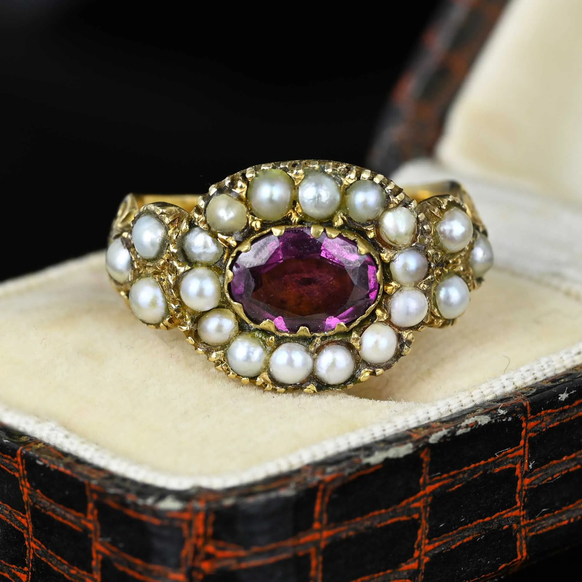 Antique Georgian Pearl Cluster Amethyst Ring