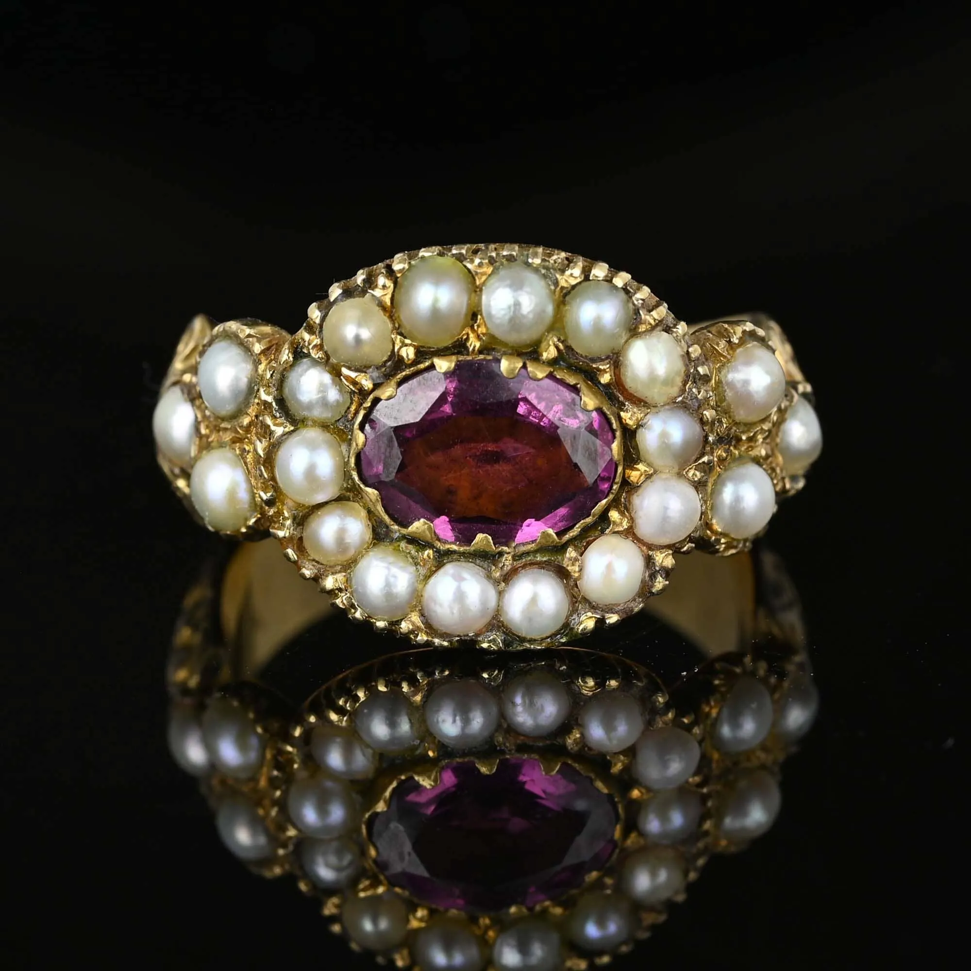 Antique Georgian Pearl Cluster Amethyst Ring