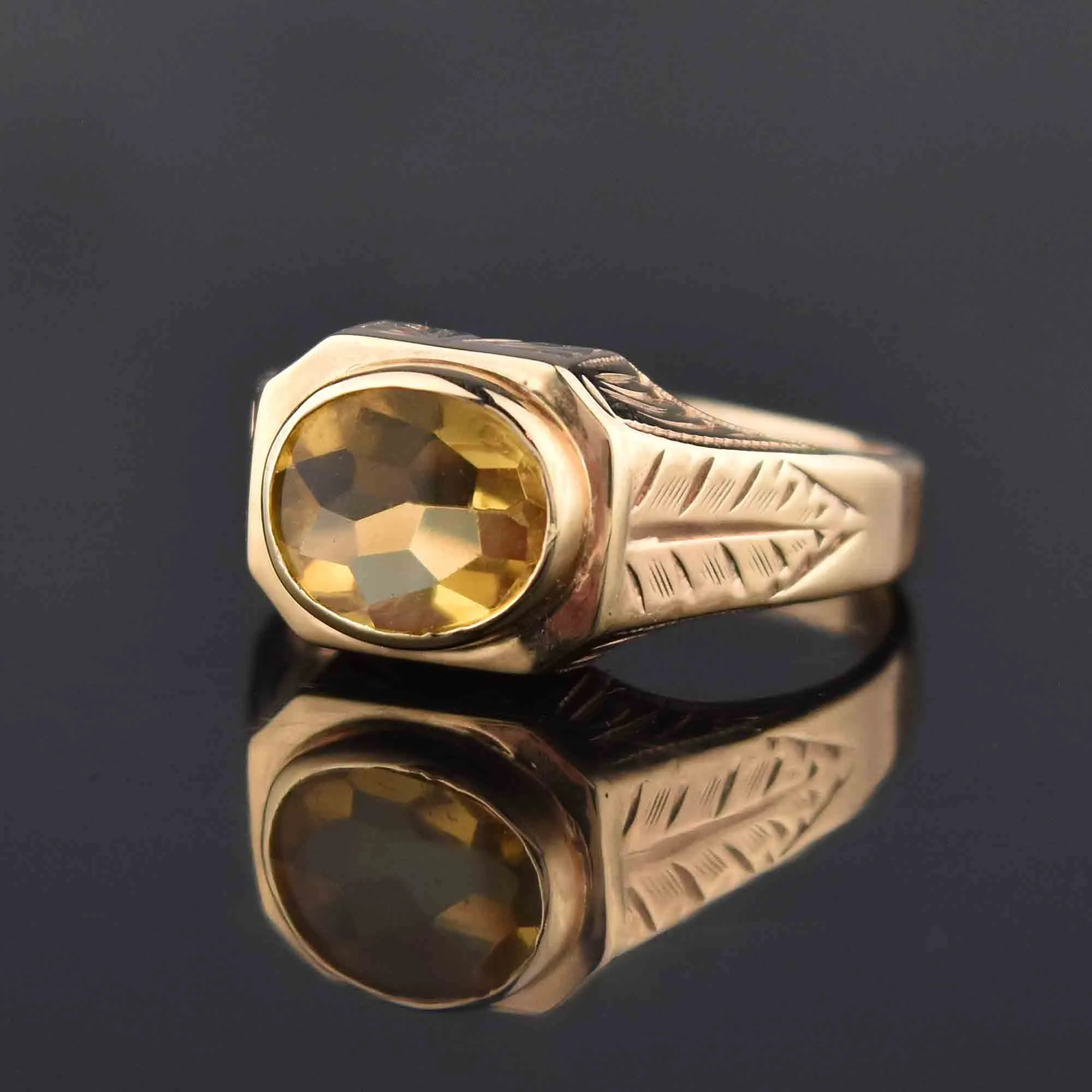 Art Deco Gold Smooth Top Citrine Ring, Sz 8.75