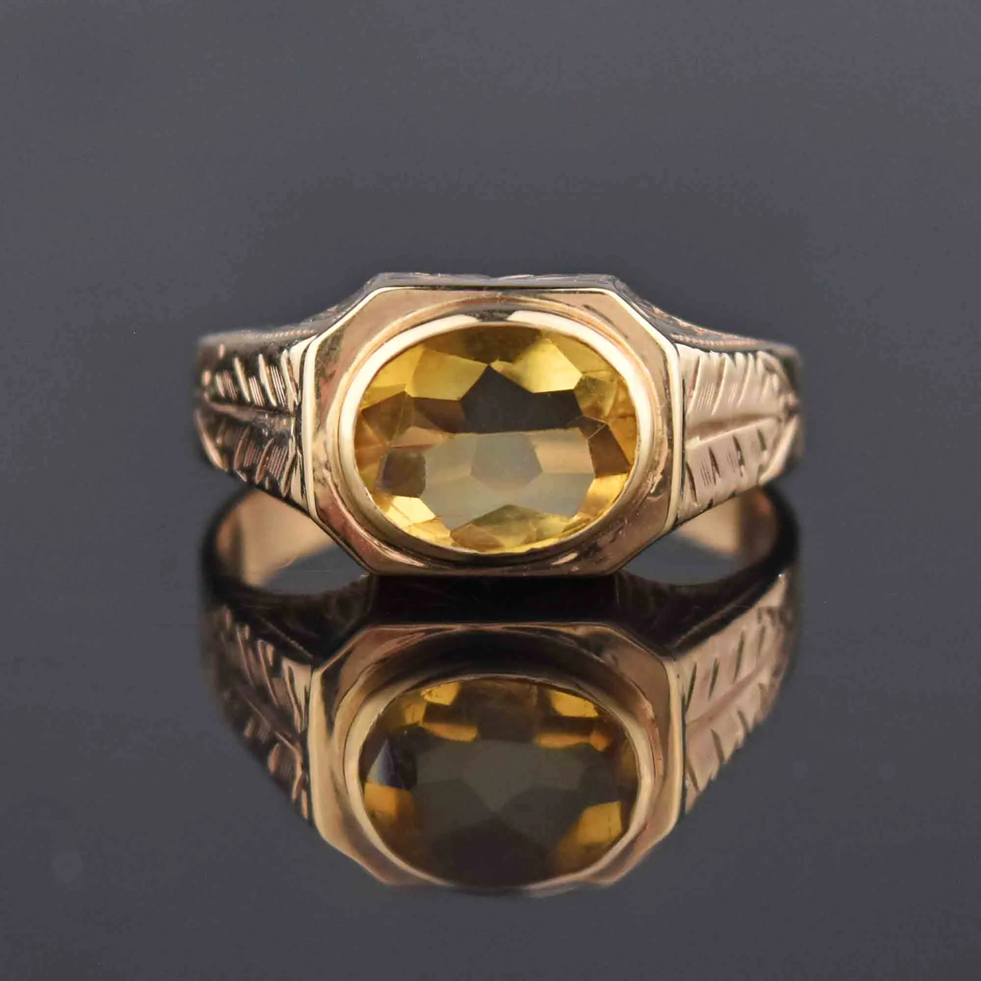 Art Deco Gold Smooth Top Citrine Ring, Sz 8.75