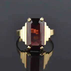 Art Deco Style 14K Gold Garnet Ring, Sz 6