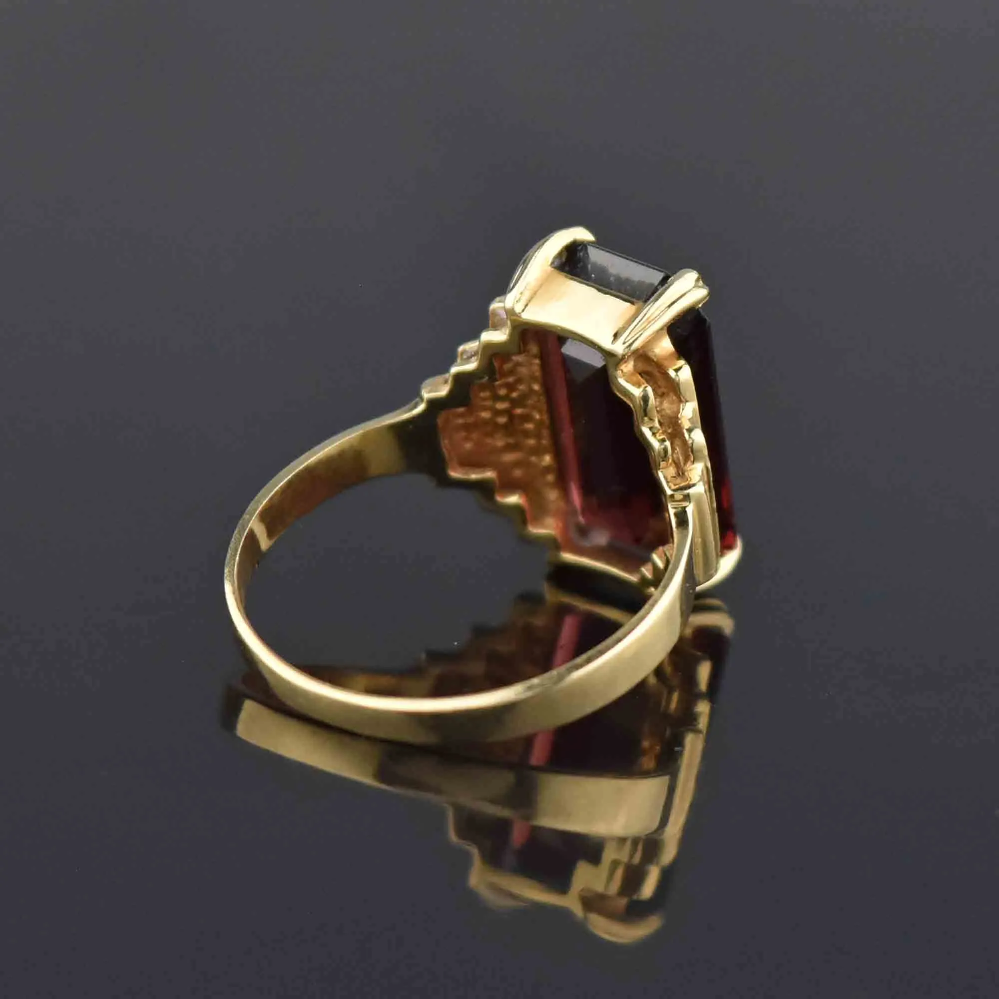 Art Deco Style 14K Gold Garnet Ring, Sz 6