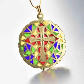 Art Nouveau 14K Gold Plique a Jour Pendant w Cross