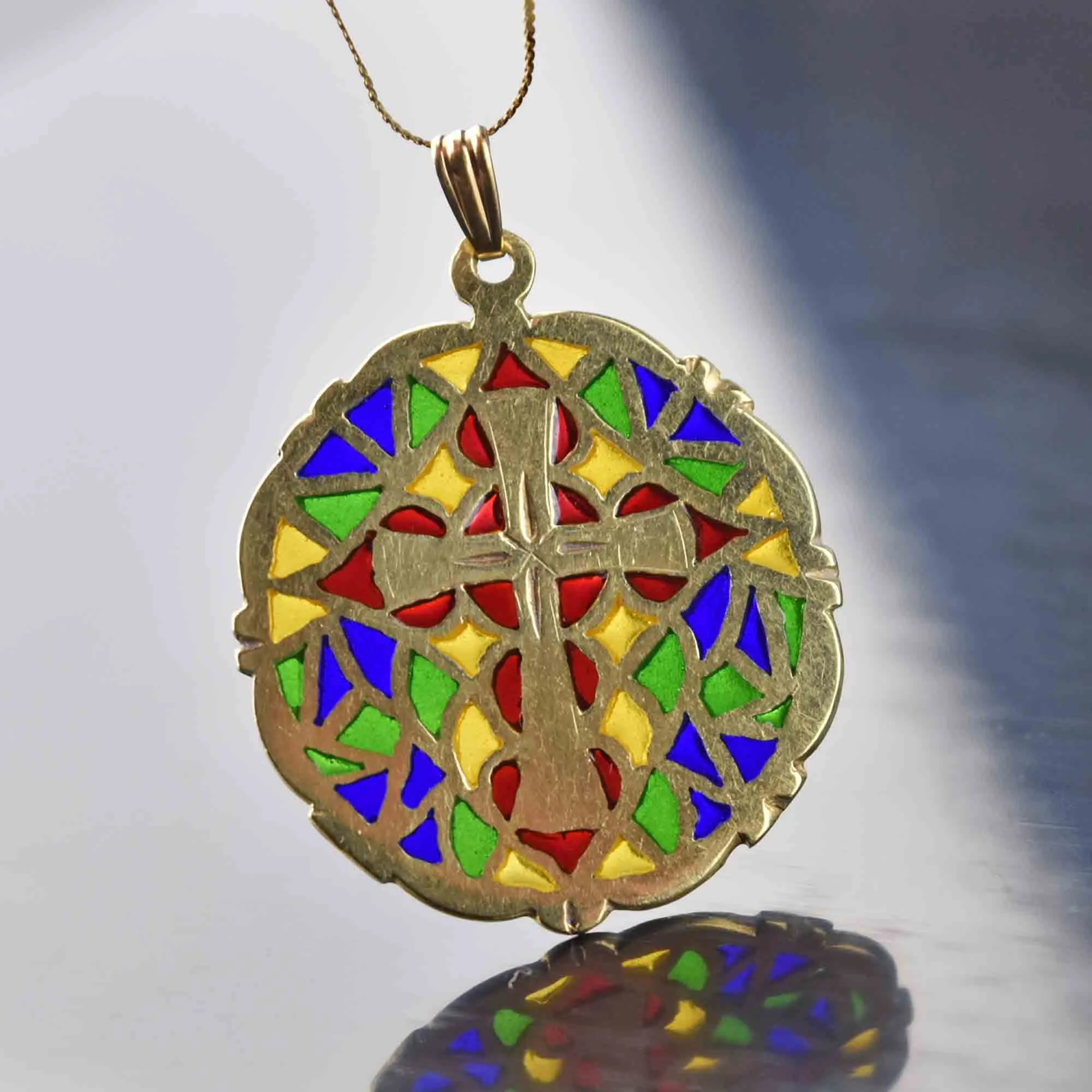 Art Nouveau 14K Gold Plique a Jour Pendant w Cross