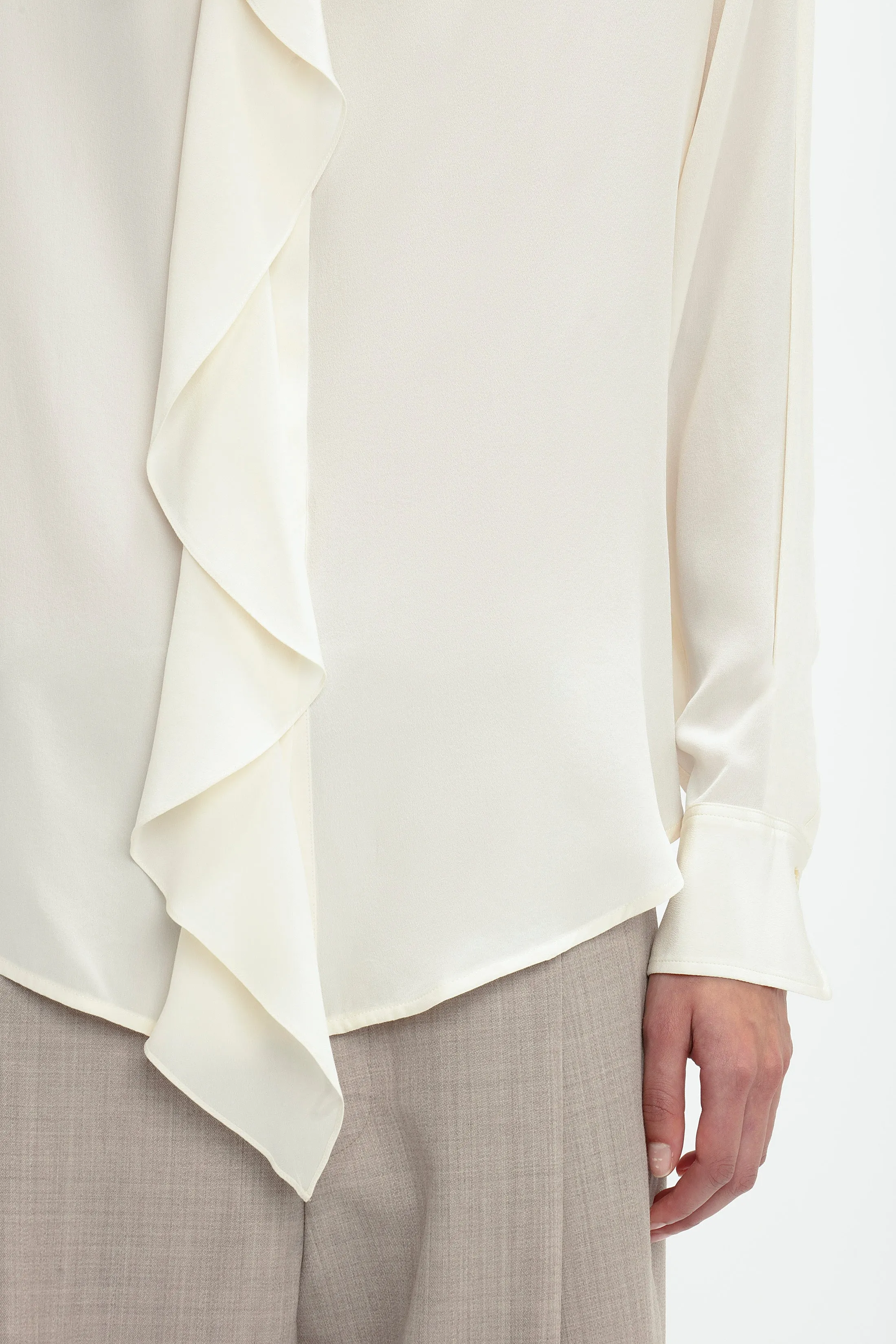 Asymmetric Ruffle Blouse In Ivory