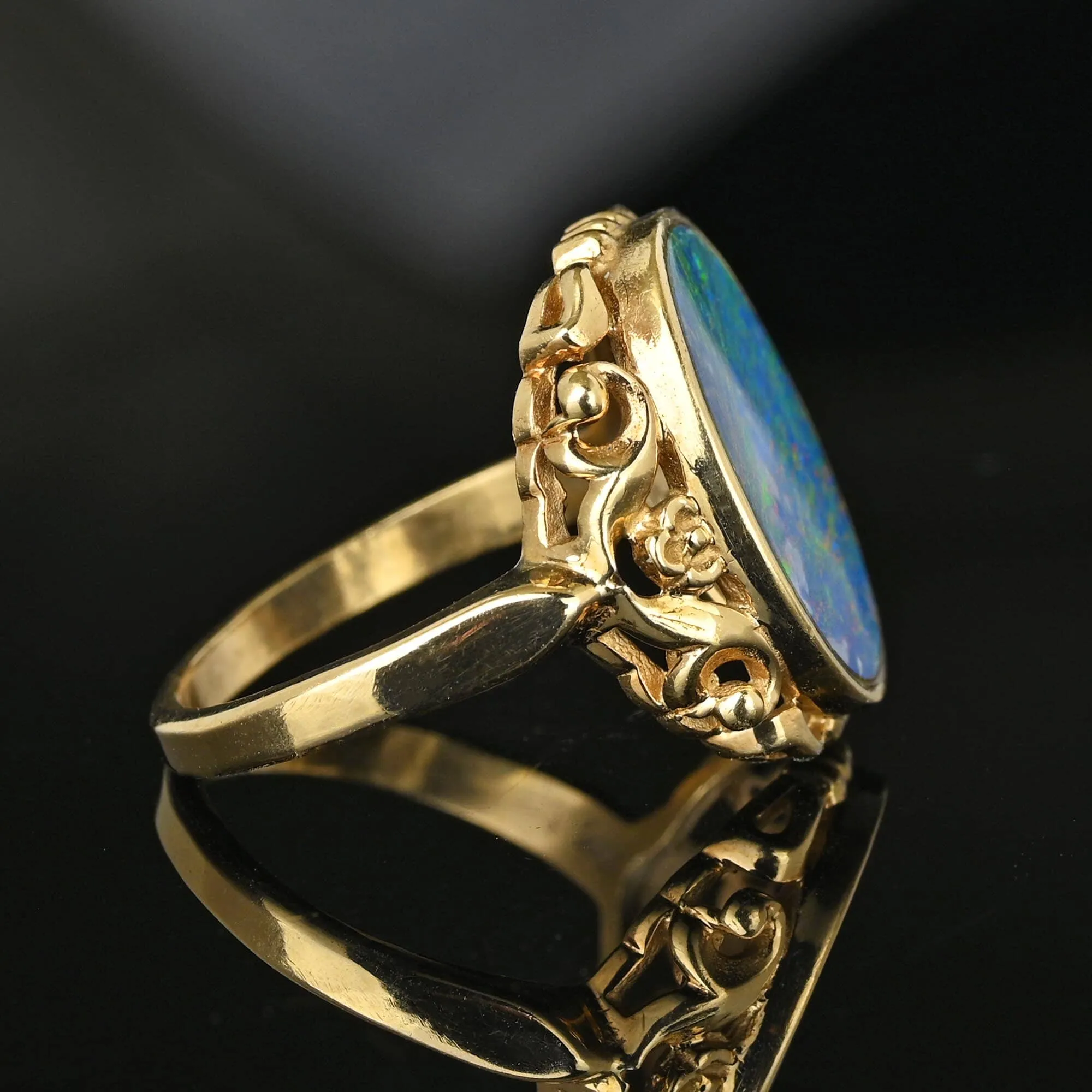 Australian Blue Lagoon Boulder Opal Ring in 14K Gold