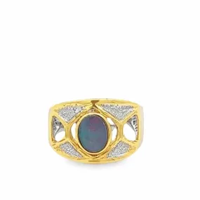 Baikalla Antique Natural Opal Sterling Silver Gold Plated Two Tone Ring