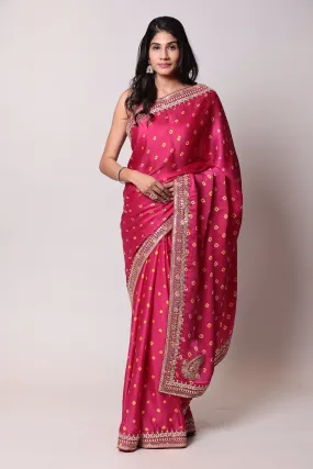 Bandhej Satin Silk Saree with Gota Patti work