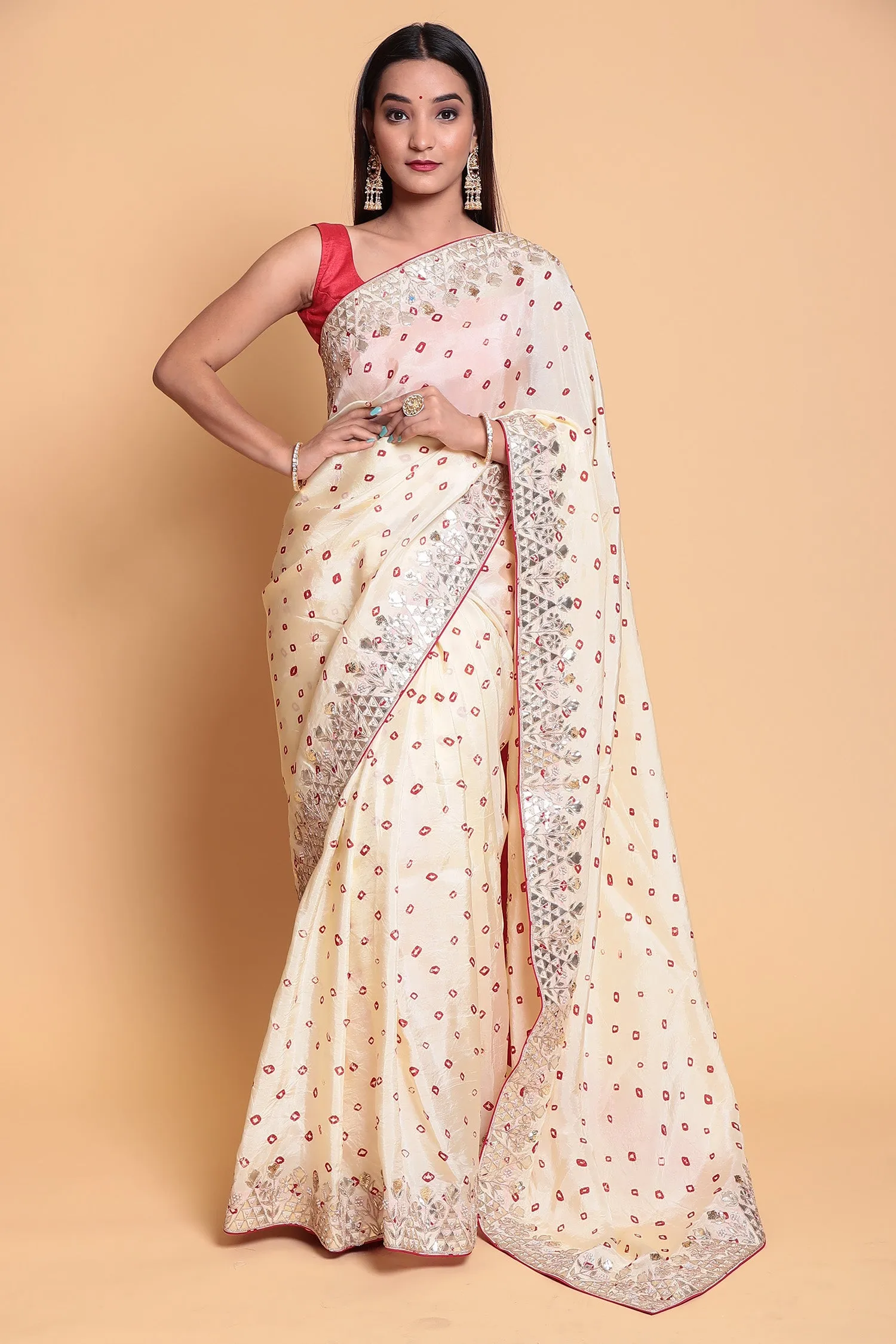 Bandhej Silk Saree with Gota Patti work.