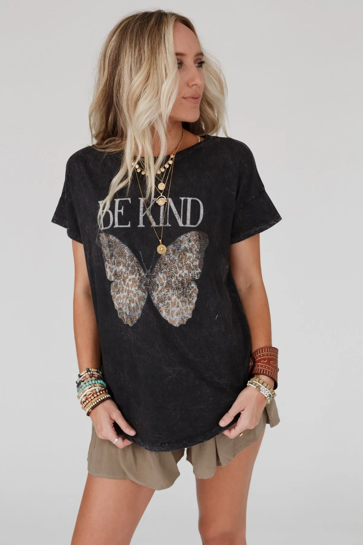 Be Kind Mineral Washed Graphic Tee - Charcoal