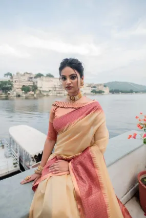 Beige Color South Silk Saree - Rent