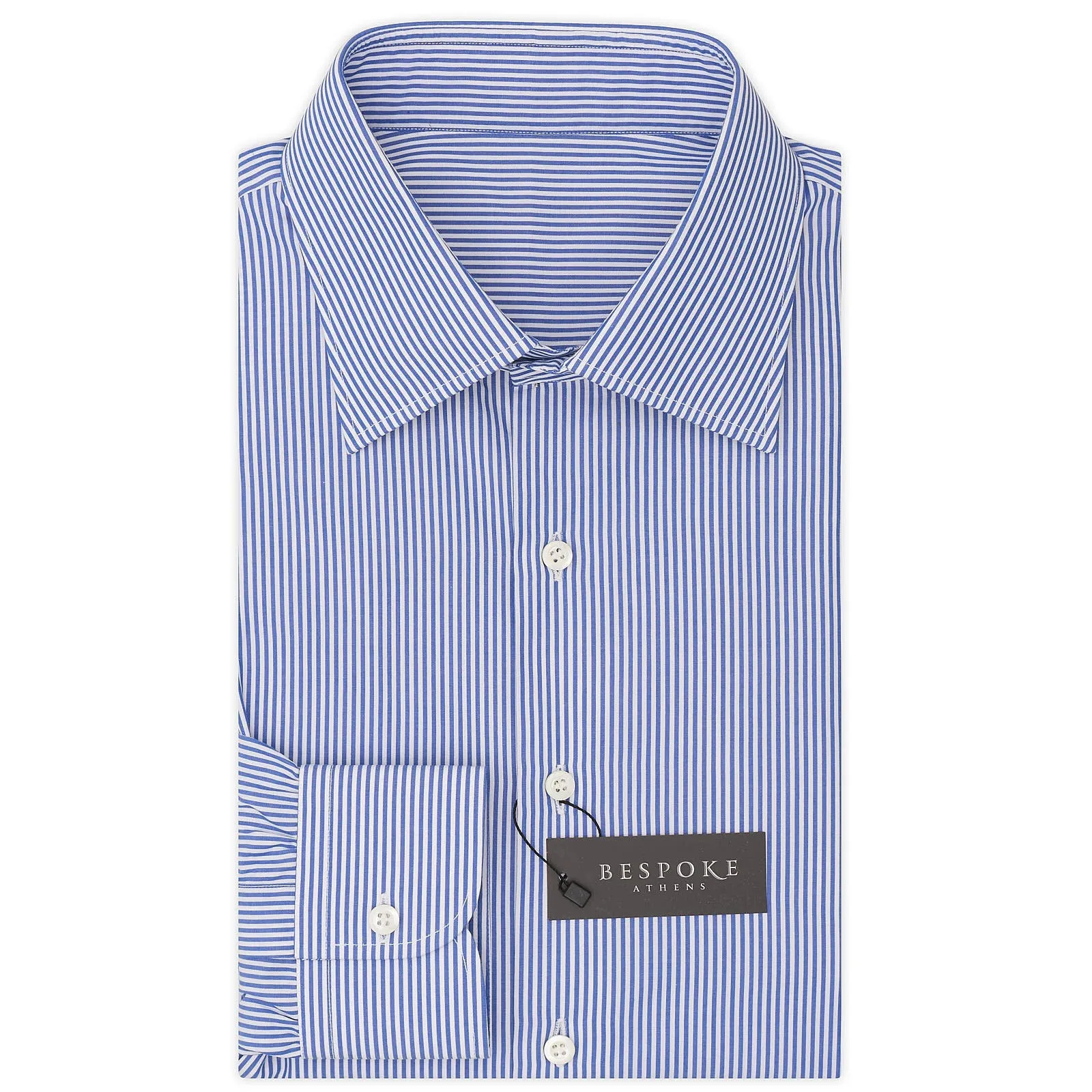 BESPOKE ATHENS Handmade Blue Striped Cotton Poplin Dress Shirt NEW