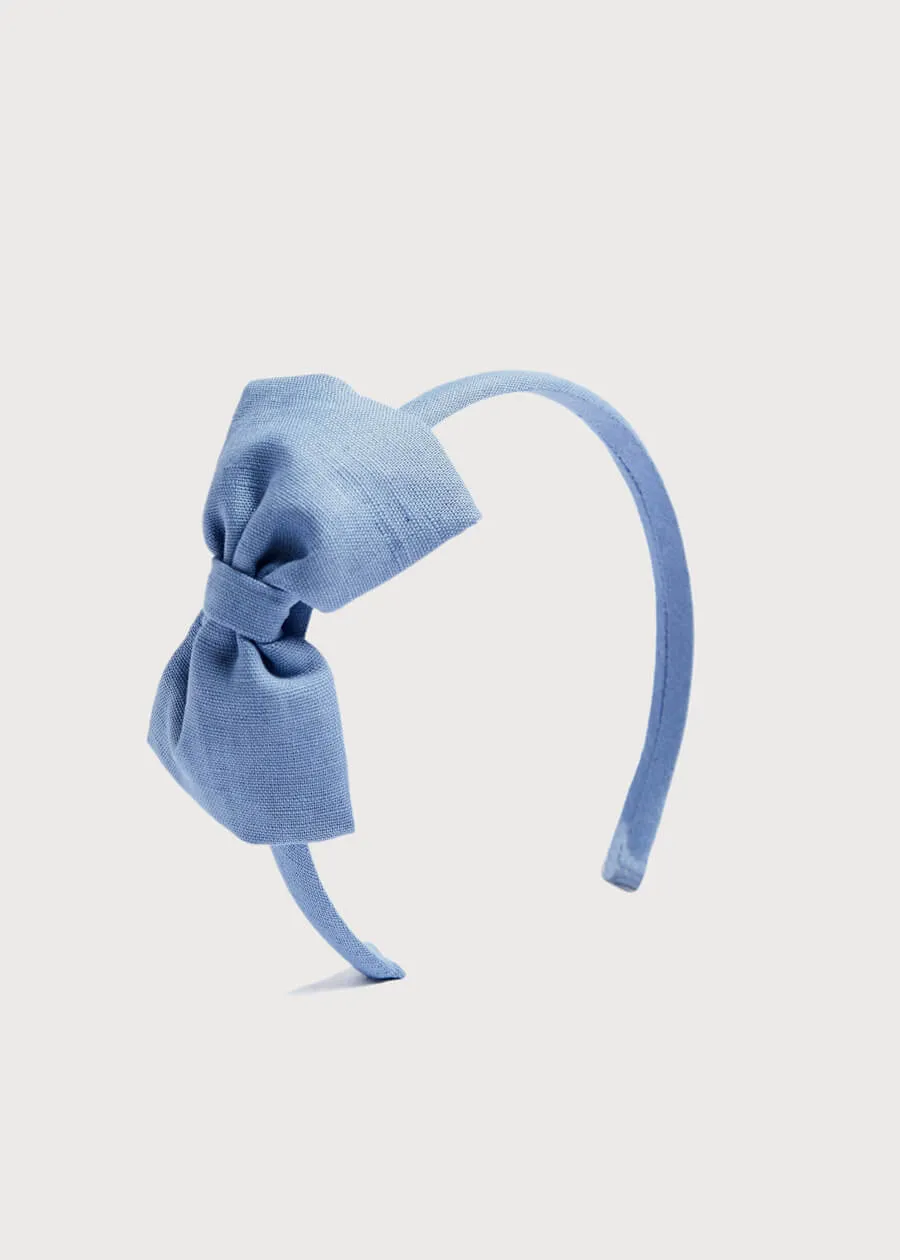 Blue Linen Big Bow Hairband