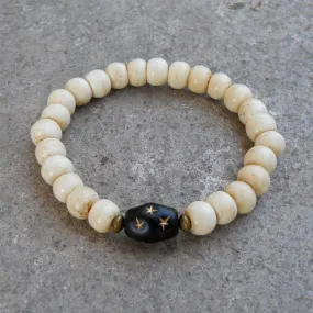 Bone Prayer Beads and Black Hand Painted Guru Bead Bracelet *Final Sale*