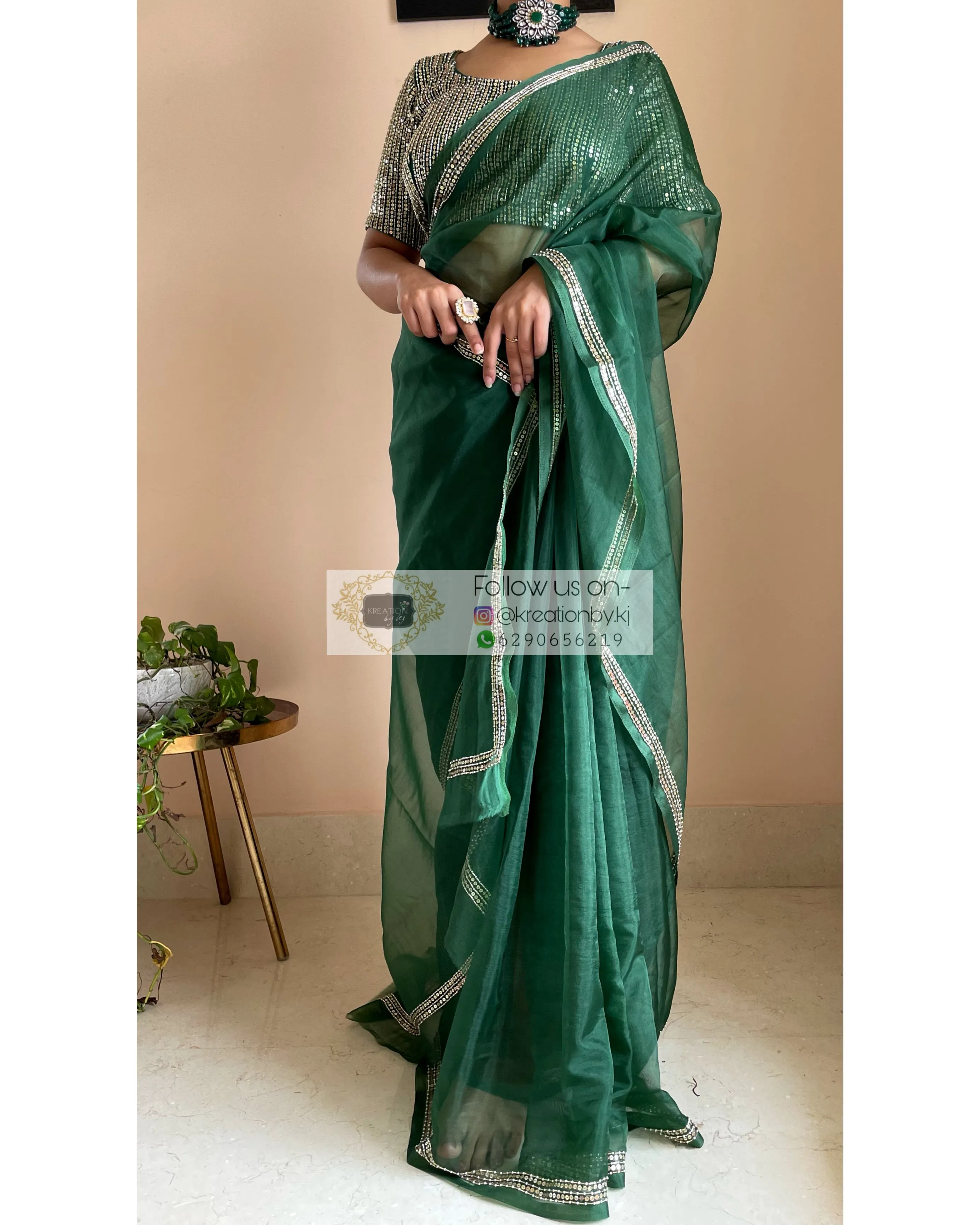 Bottle Green Organza Saree with Heavy Blouse