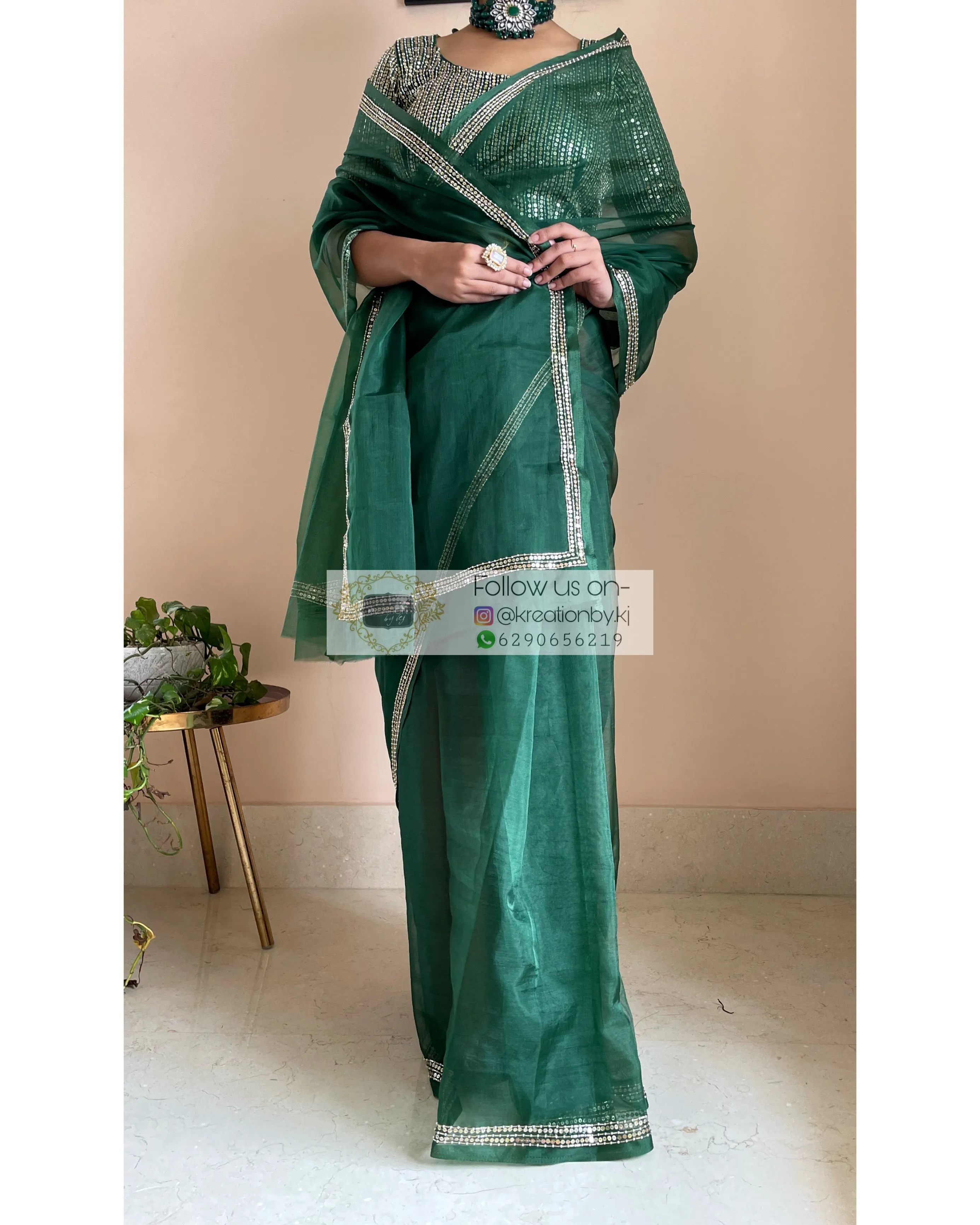 Bottle Green Organza Saree with Heavy Blouse