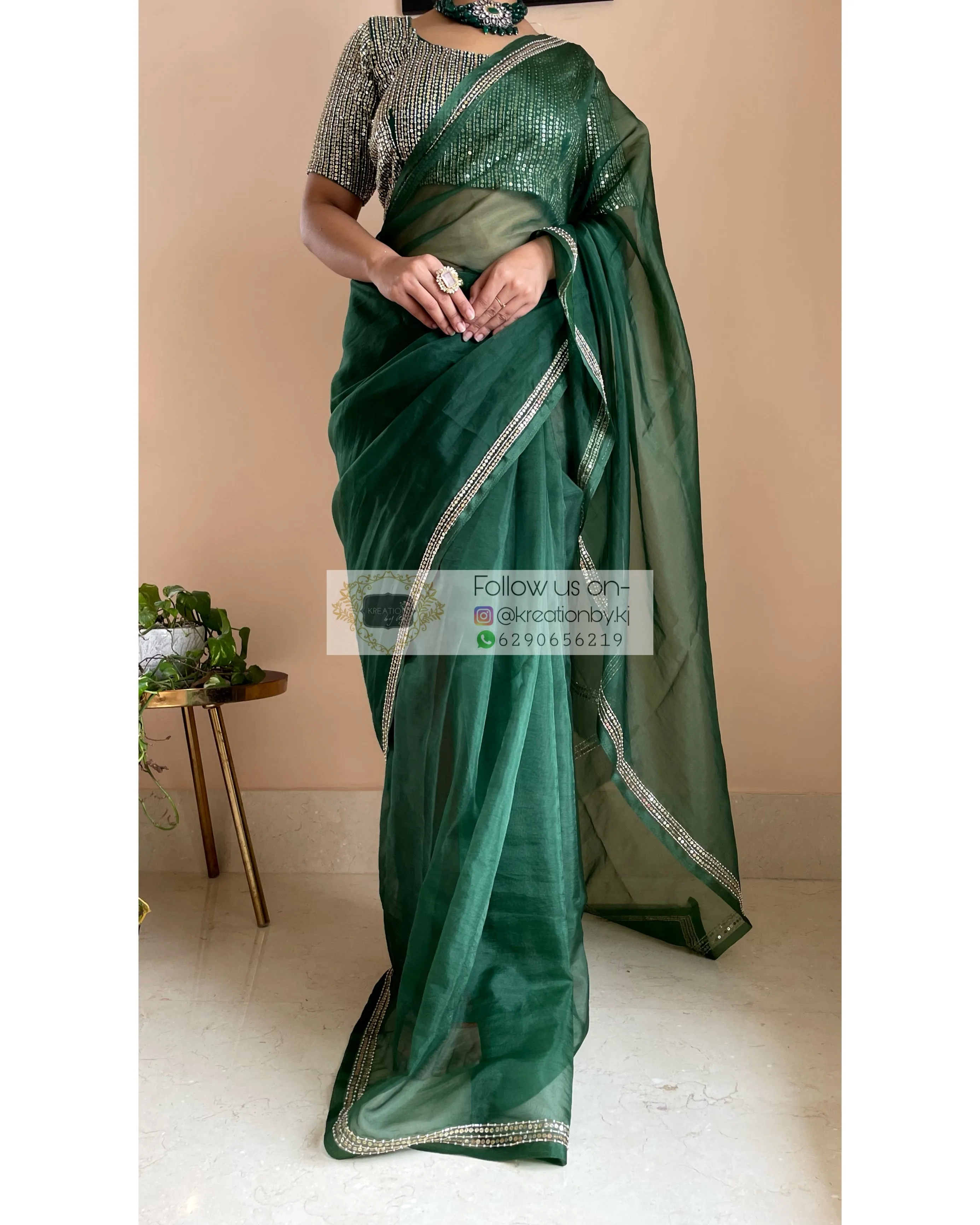 Bottle Green Organza Saree with Heavy Blouse