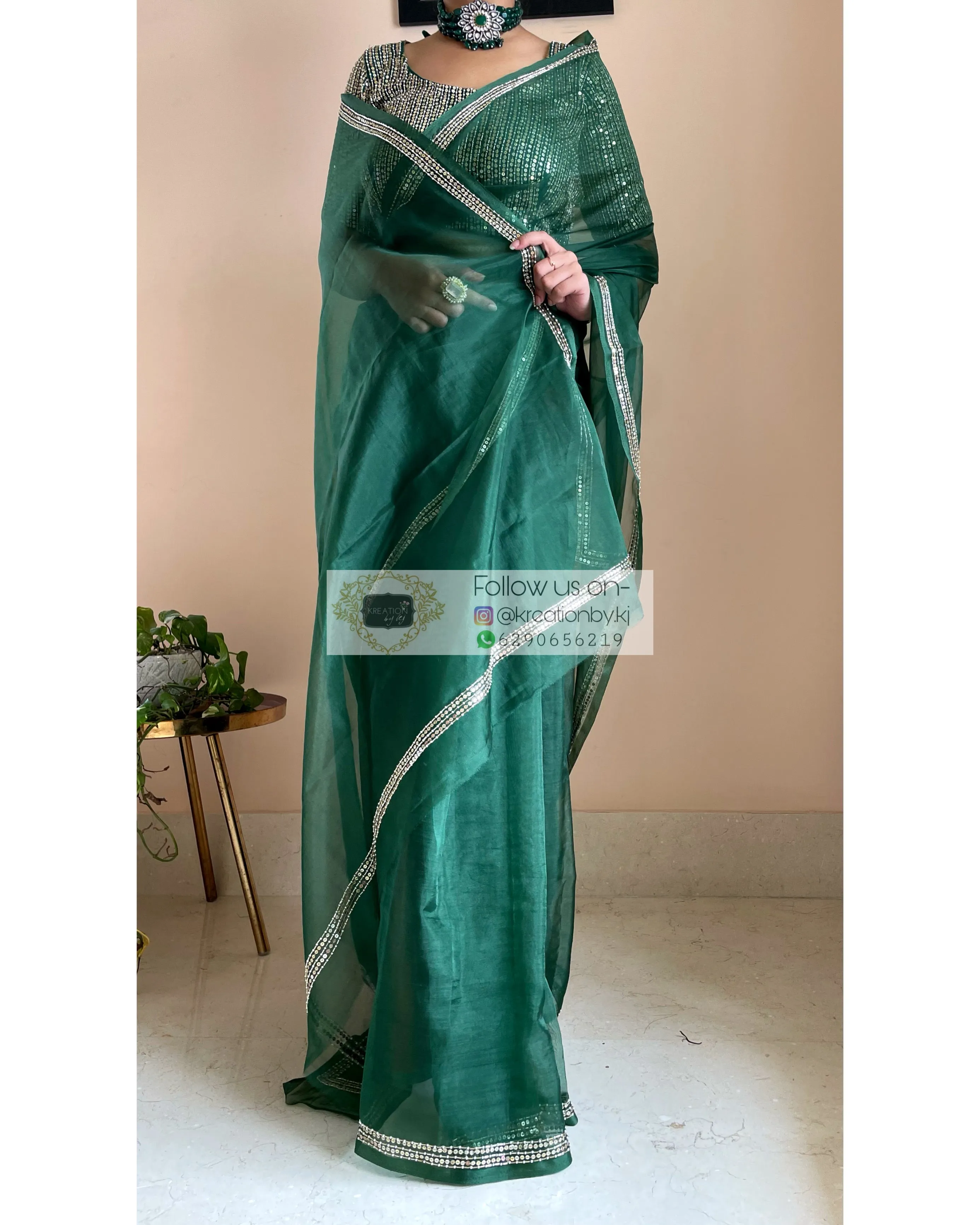 Bottle Green Organza Saree with Heavy Blouse