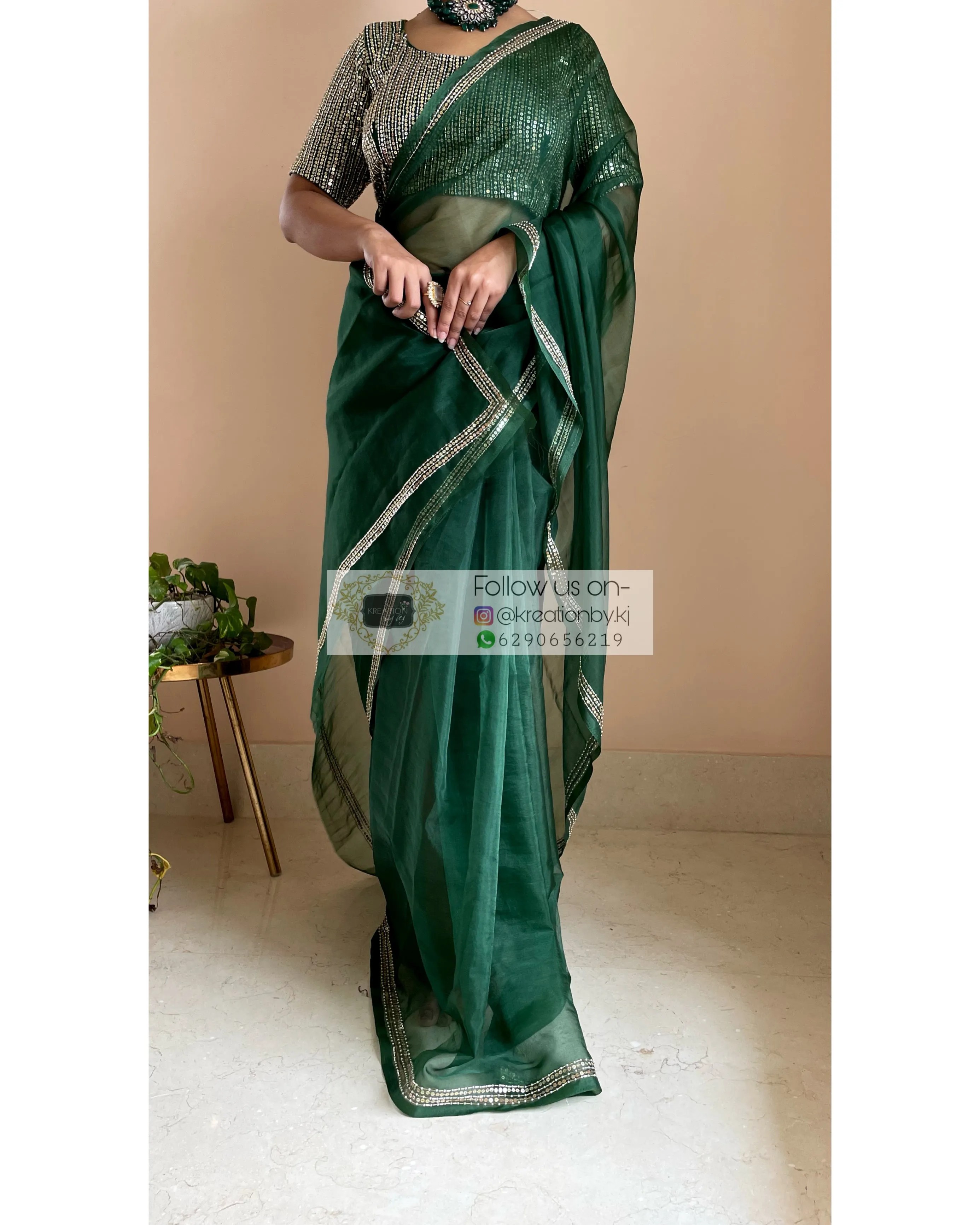 Bottle Green Organza Saree with Heavy Blouse