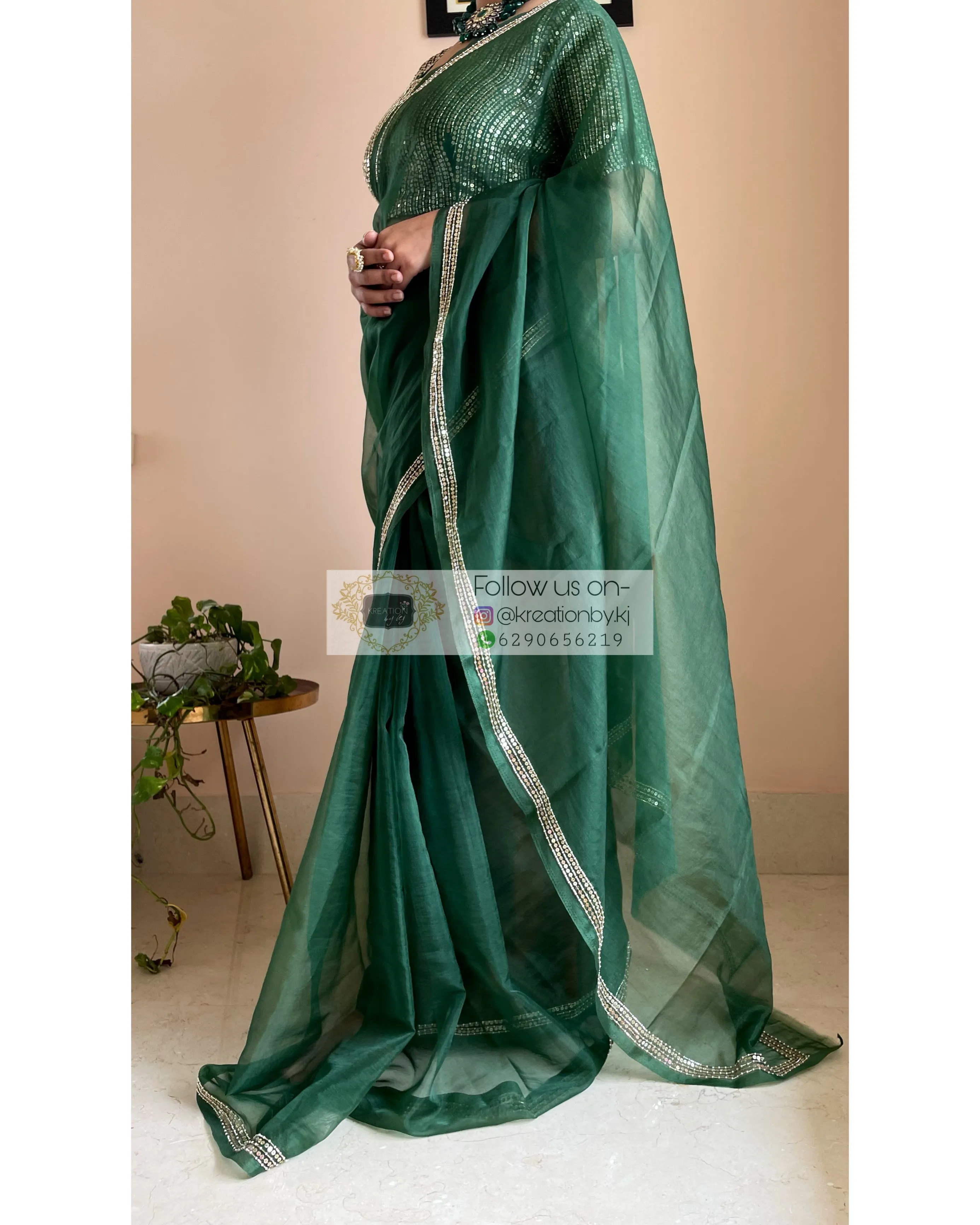 Bottle Green Organza Saree with Heavy Blouse