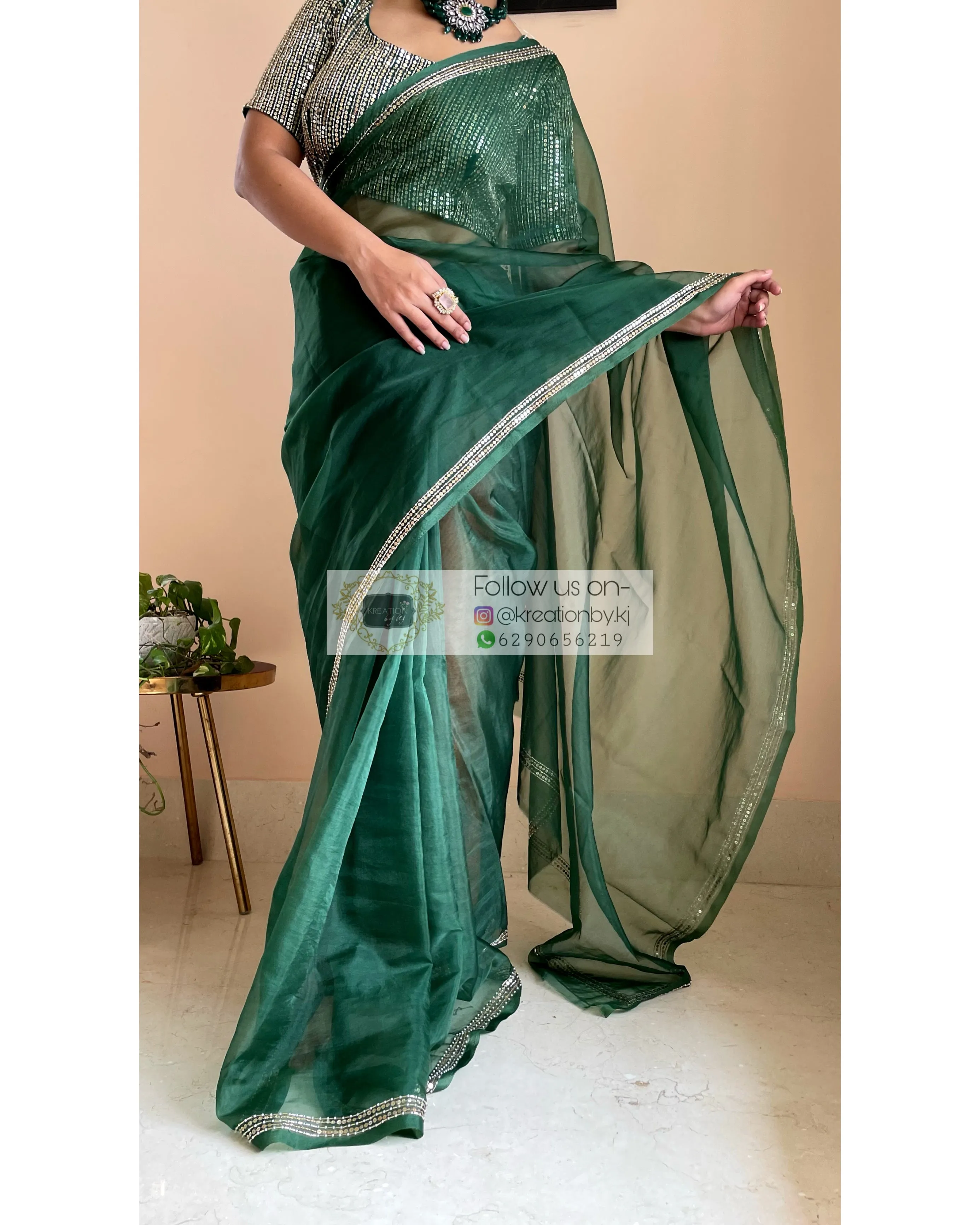 Bottle Green Organza Saree with Heavy Blouse