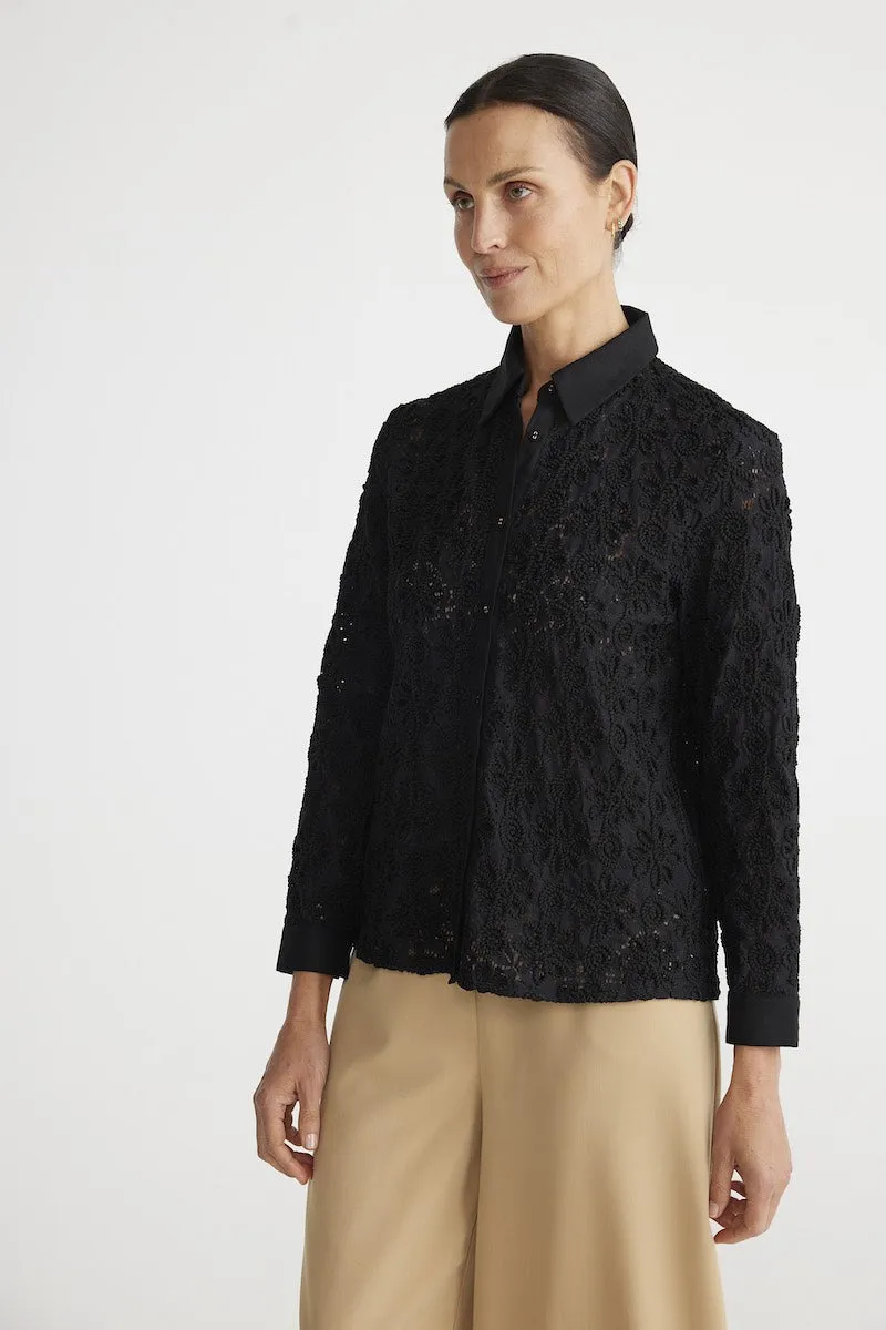 Brave & True Versaille Shirt Black Raised Embroidery