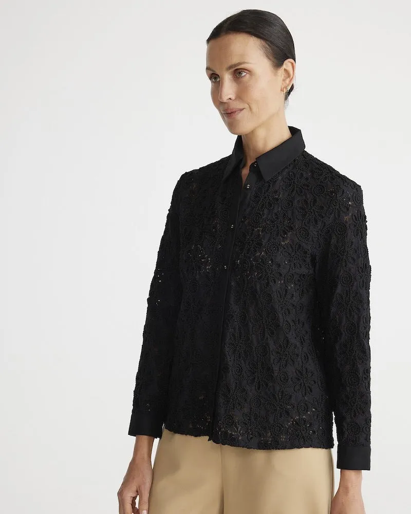 Brave & True Versaille Shirt Black Raised Embroidery