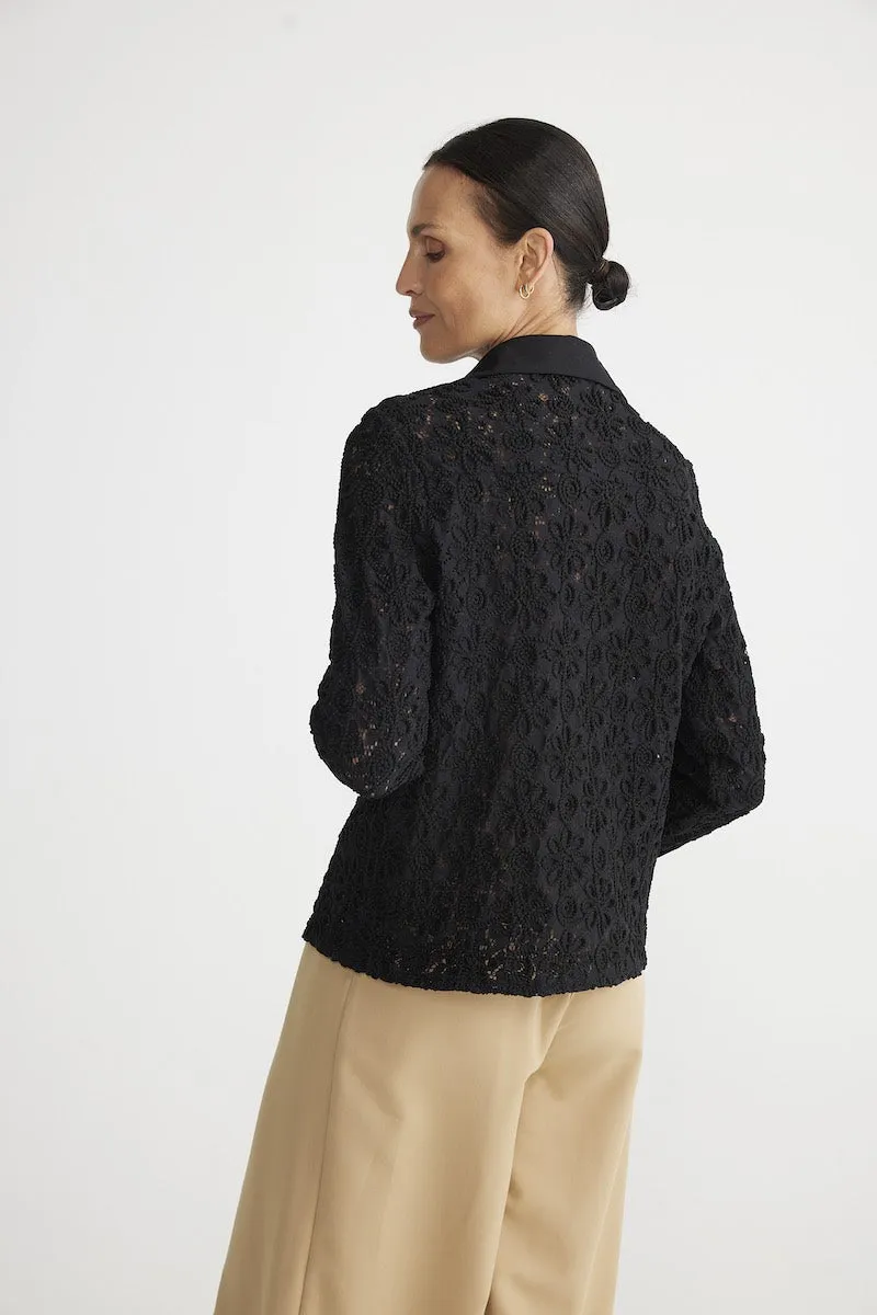 Brave & True Versaille Shirt Black Raised Embroidery